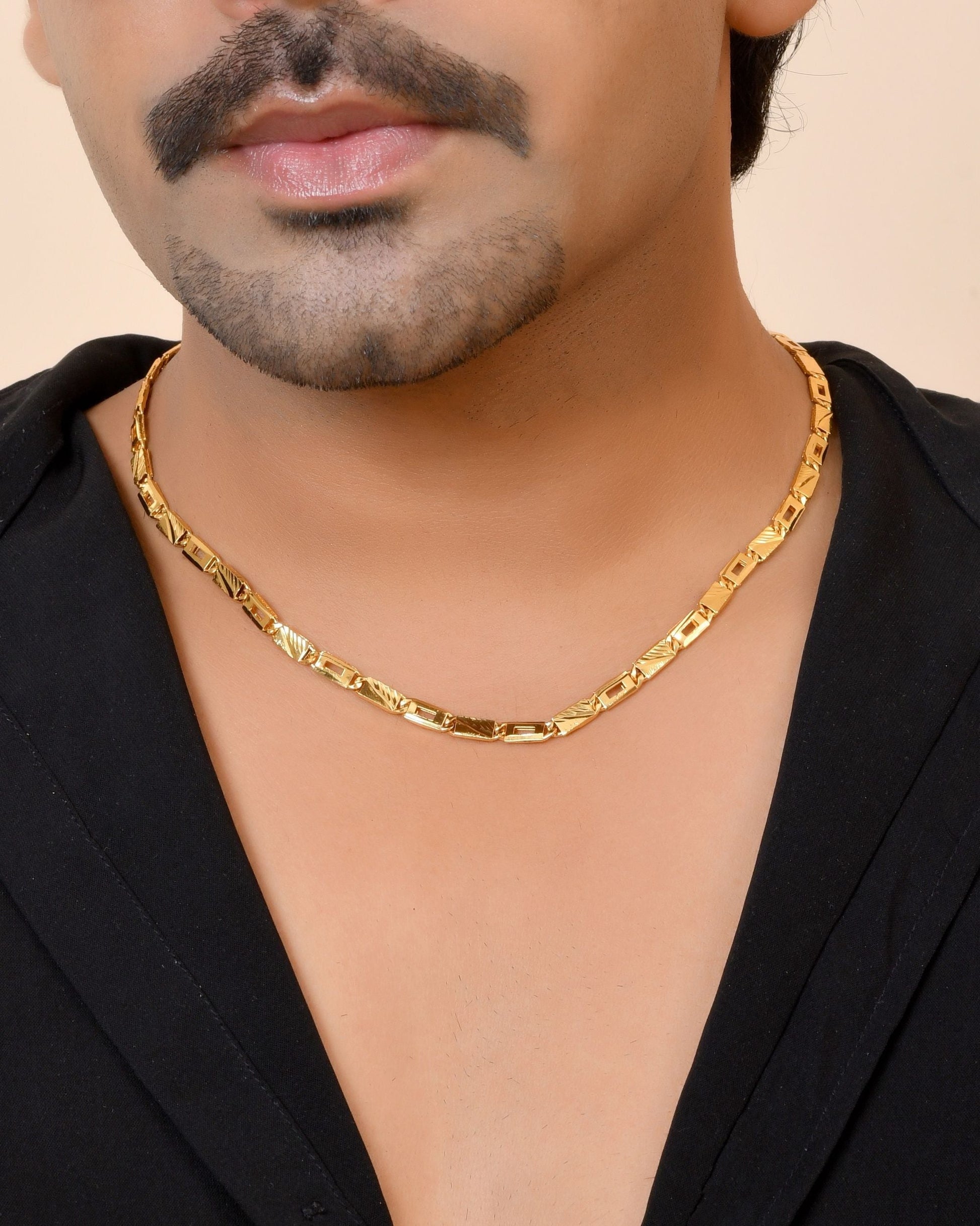 VOJ Gold Toned Rectangular Designed Biscuit Chain For Men  Grab2Buy VOJ Grab2Buy