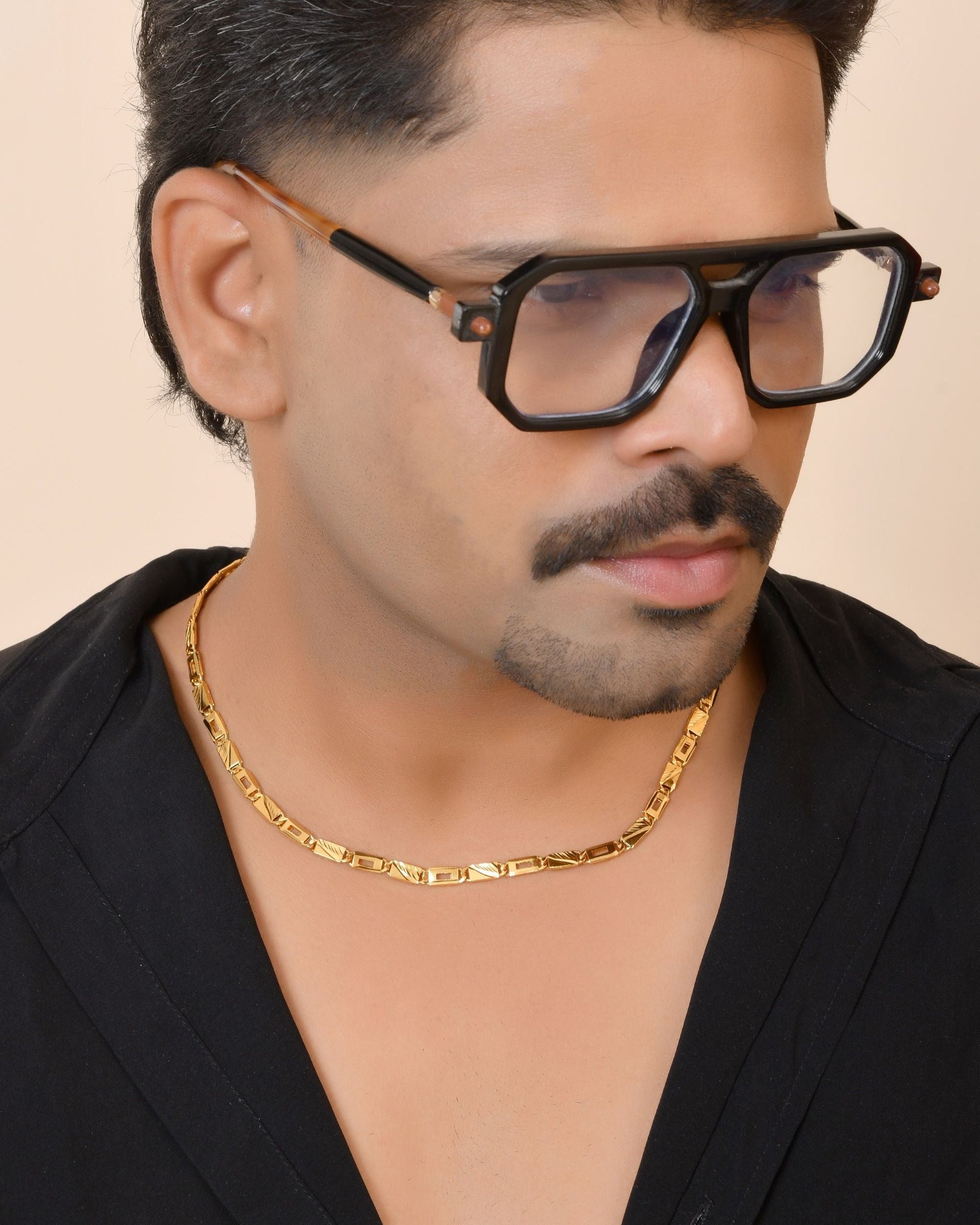 VOJ Gold Toned Rectangular Designed Biscuit Chain For Men  Grab2Buy VOJ Grab2Buy