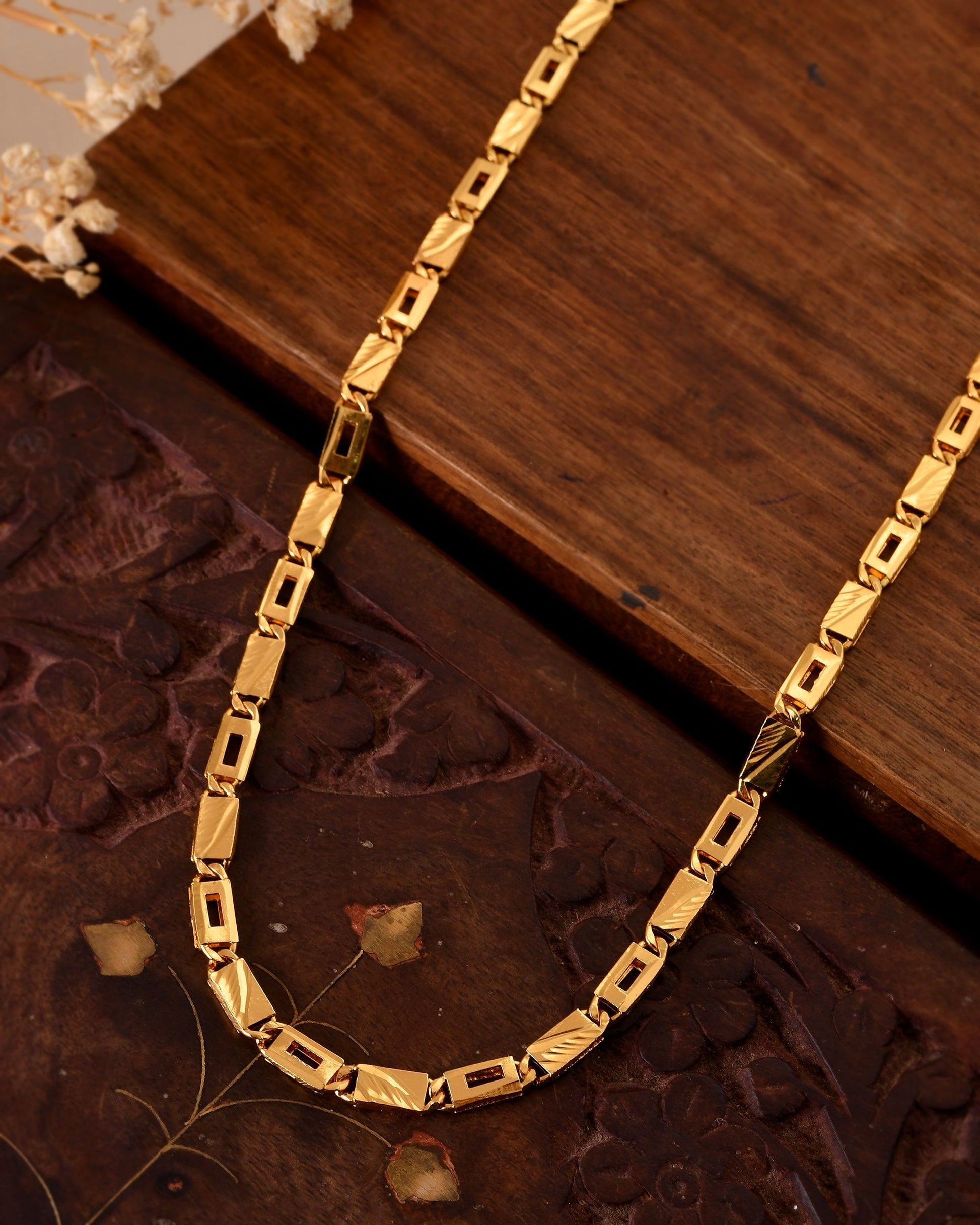 VOJ Gold Toned Rectangular Designed Biscuit Chain For Men  Grab2Buy VOJ Grab2Buy