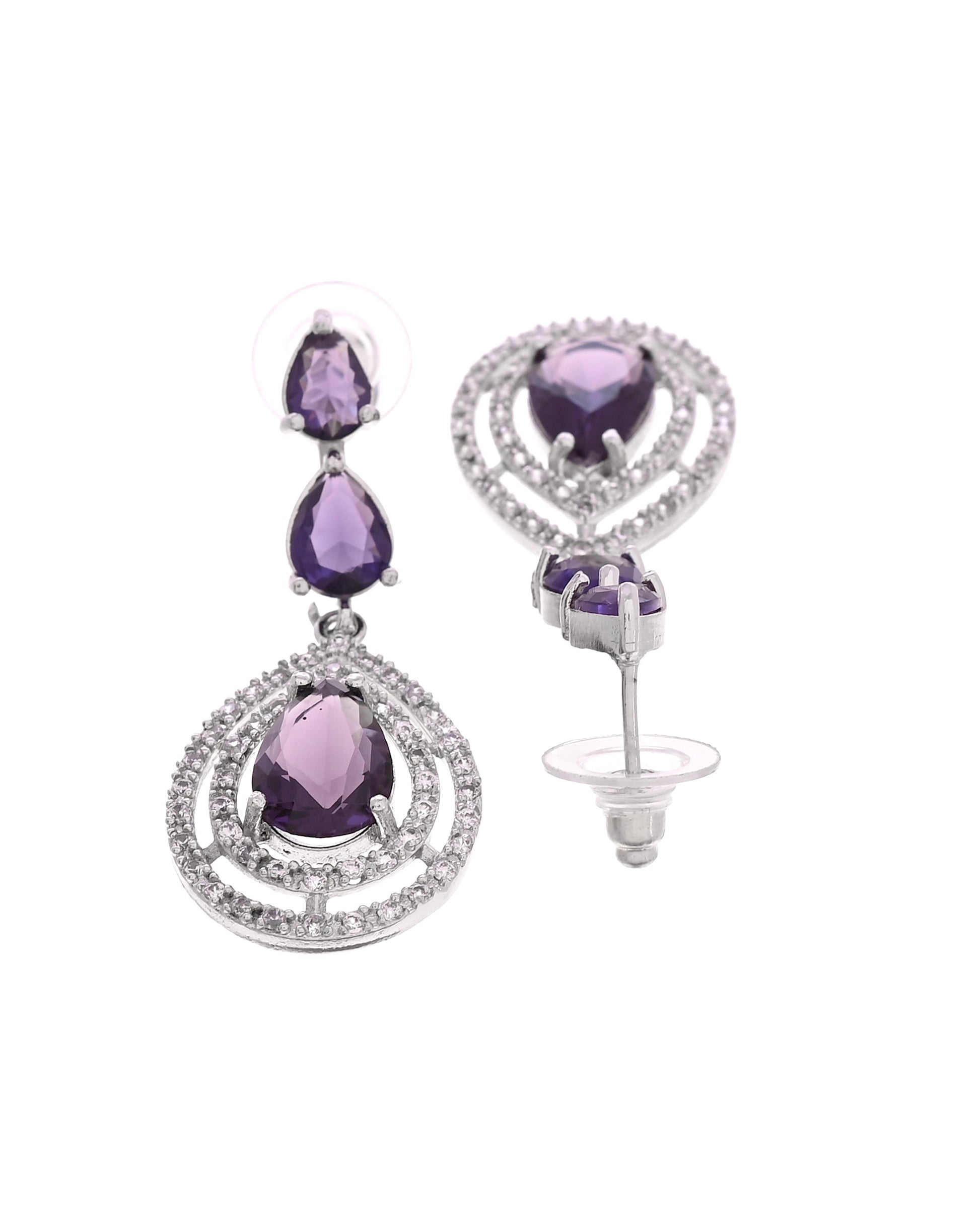 VOJ Silver Toned Purple Tear Drop Shaped Stone Ad Necklace Set  Grab2Buy VOJ Grab2Buy