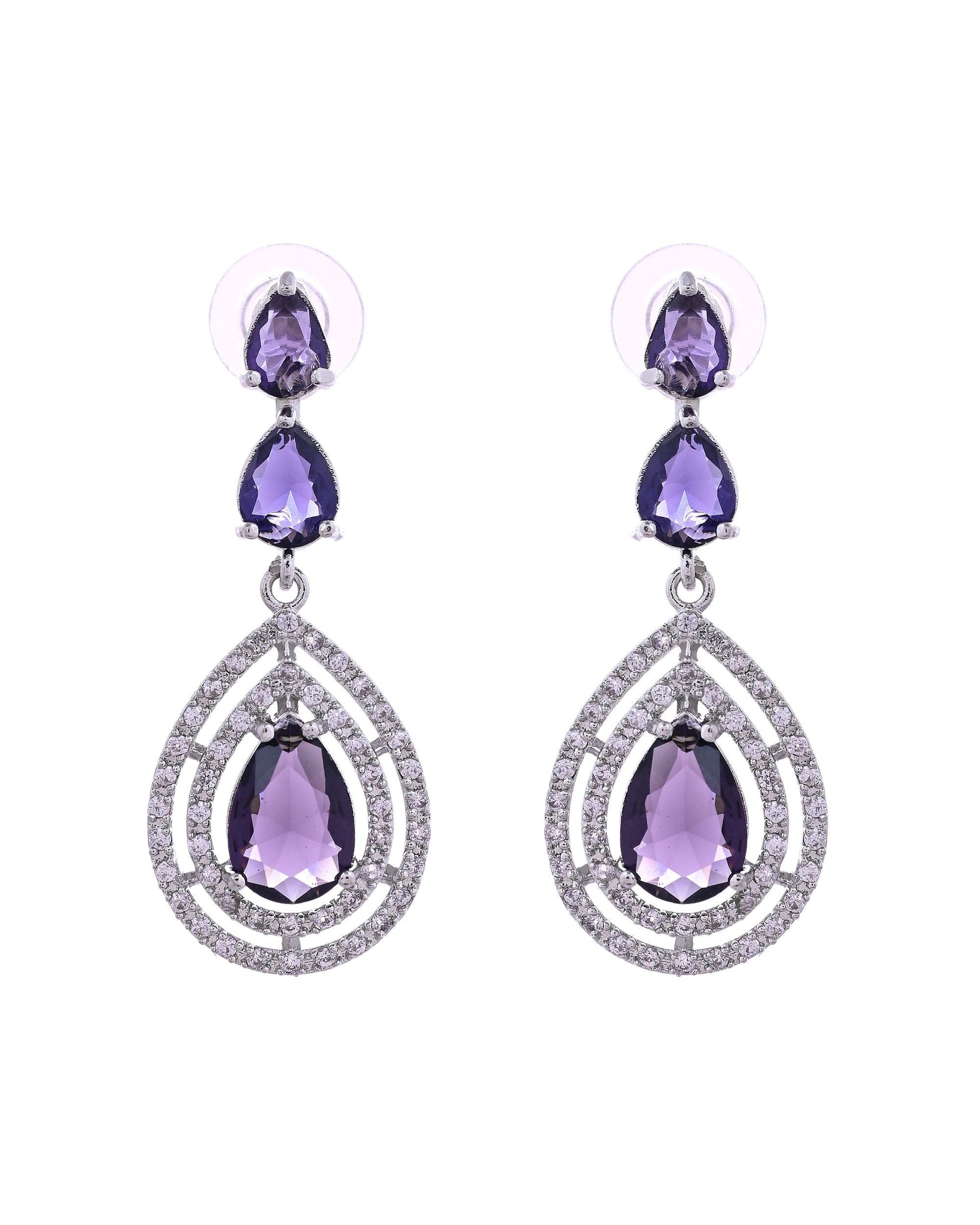VOJ Silver Toned Purple Tear Drop Shaped Stone Ad Necklace Set  Grab2Buy VOJ Grab2Buy