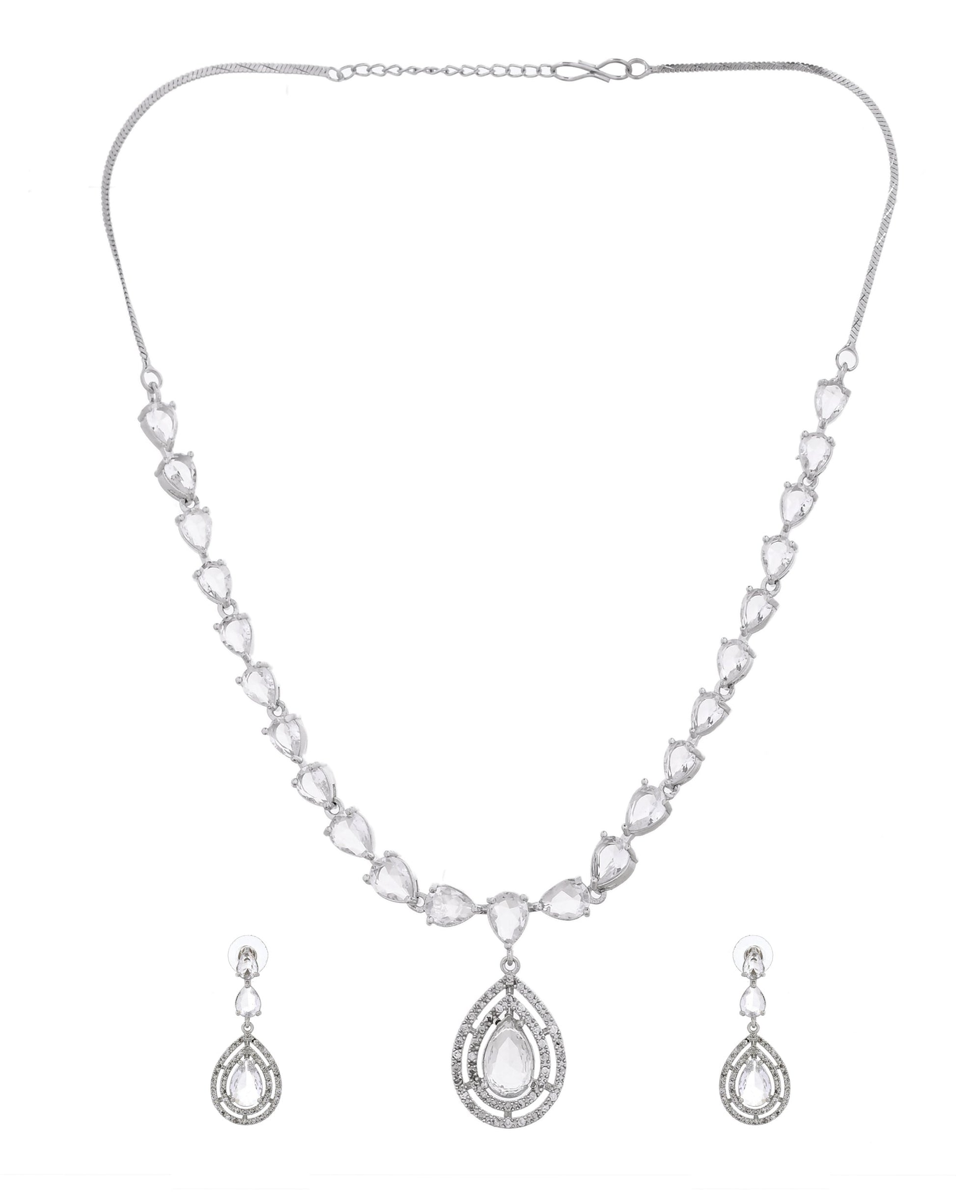 VOJ Silver Toned Tear Drop Shaped Stone Ad Necklace Set  Grab2Buy VOJ Grab2Buy