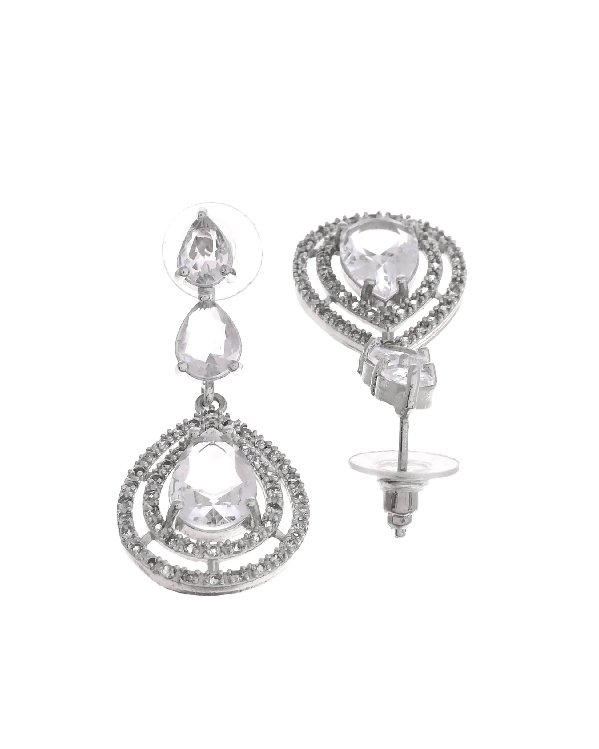 VOJ Silver Toned Tear Drop Shaped Stone Ad Necklace Set  Grab2Buy VOJ Grab2Buy