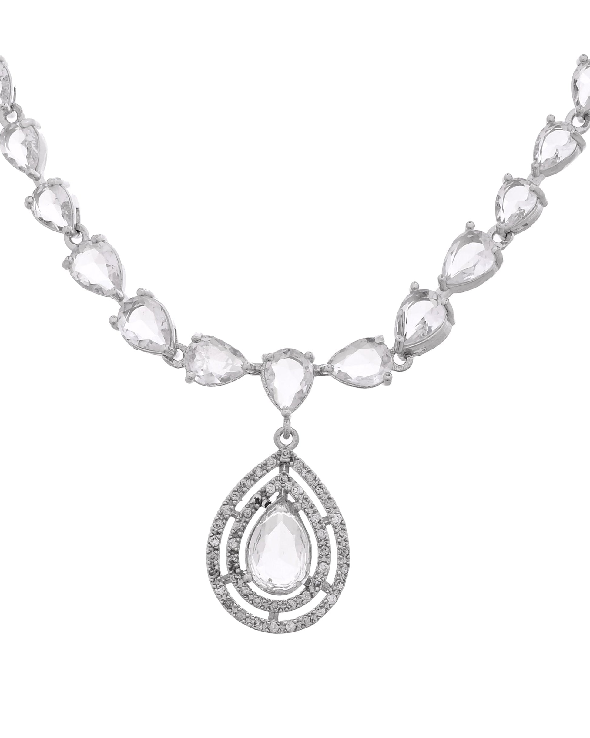 VOJ Silver Toned Tear Drop Shaped Stone Ad Necklace Set  Grab2Buy VOJ Grab2Buy