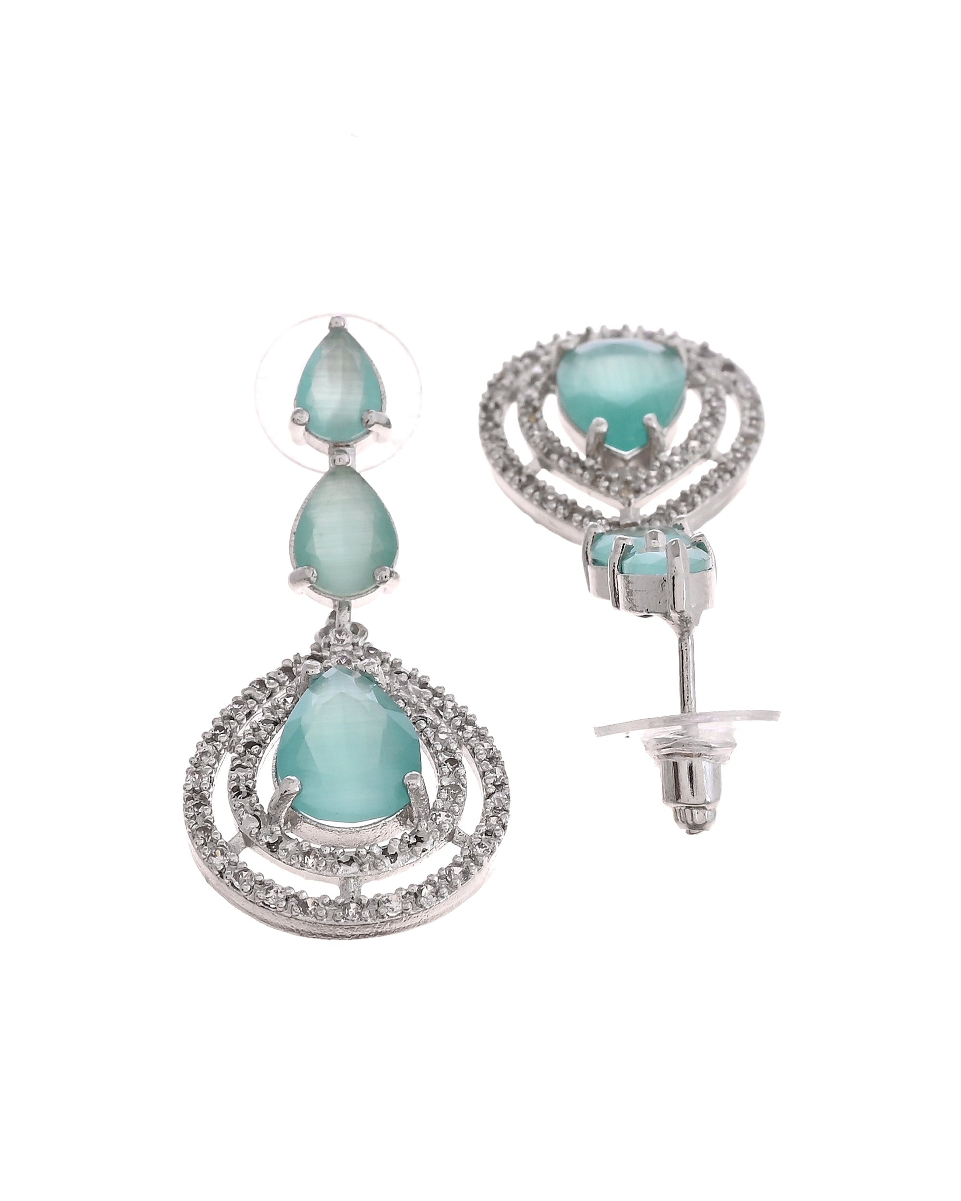 VOJ Silver Toned Teal Green Teardrop Shaped Stone Ad Necklace Set  Grab2Buy VOJ Grab2Buy