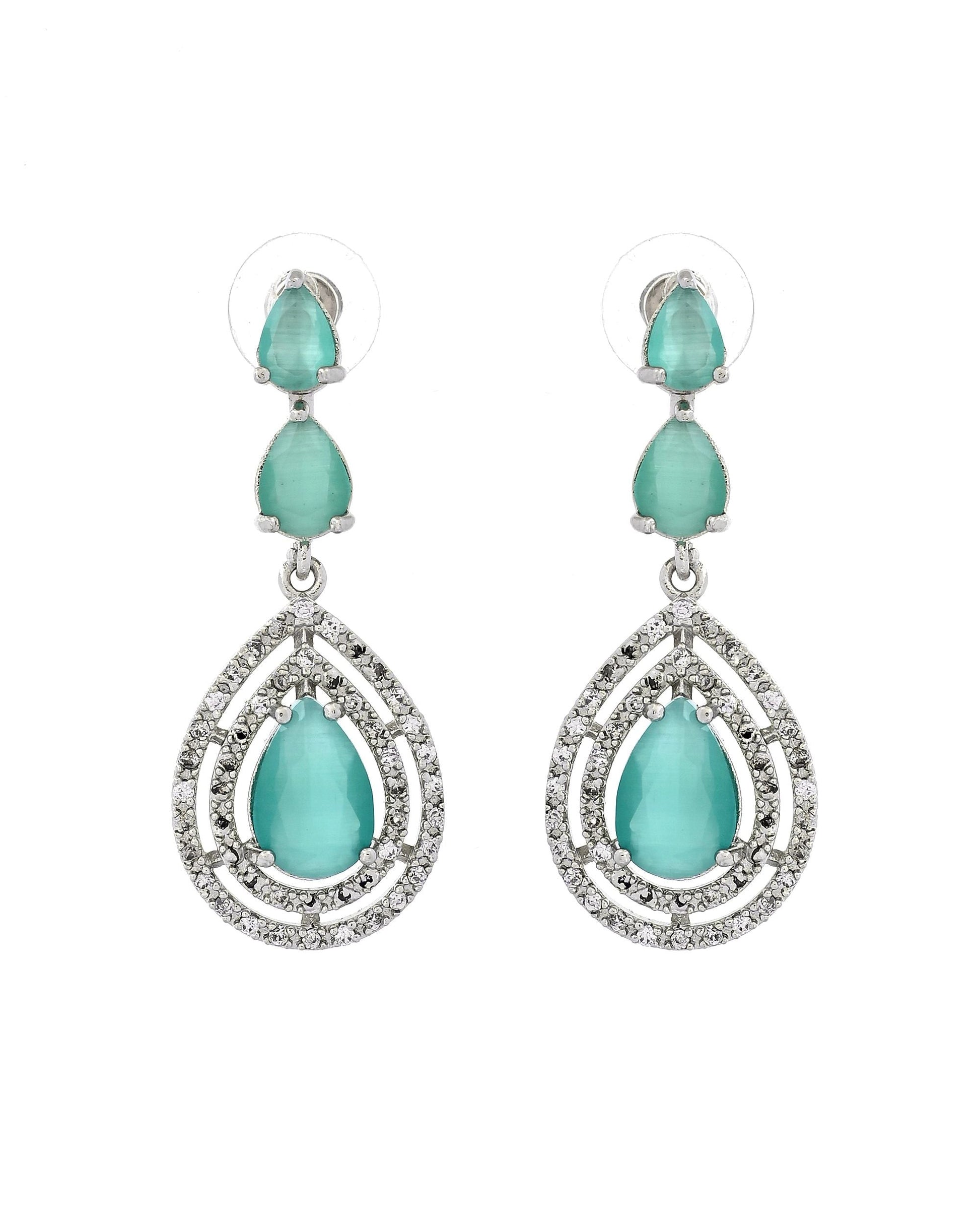 VOJ Silver Toned Teal Green Teardrop Shaped Stone Ad Necklace Set  Grab2Buy VOJ Grab2Buy