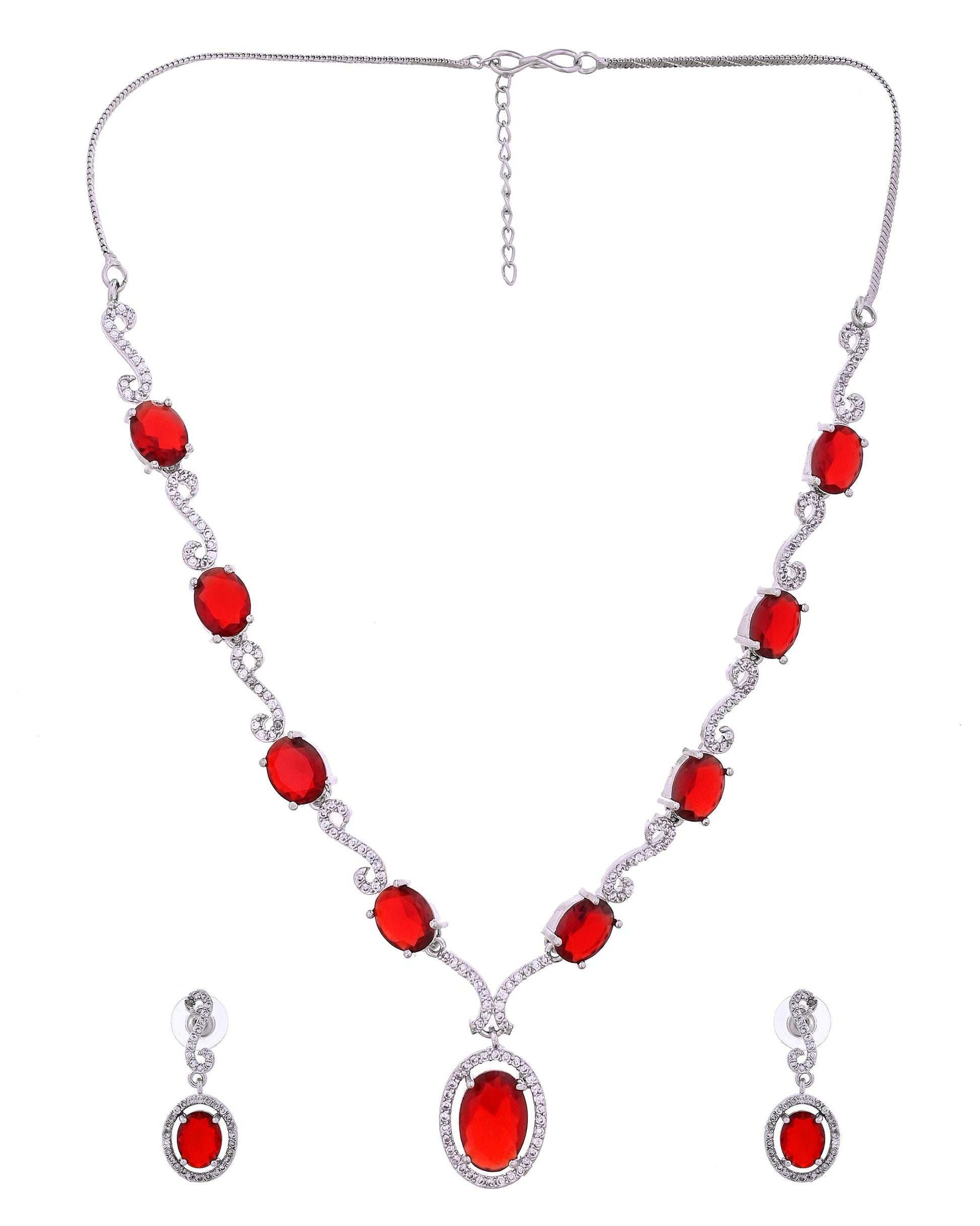 VOJ Silver Plated Oval Ruby Red Stone Studded Ad Jewellery Set  Grab2Buy VOJ Grab2Buy