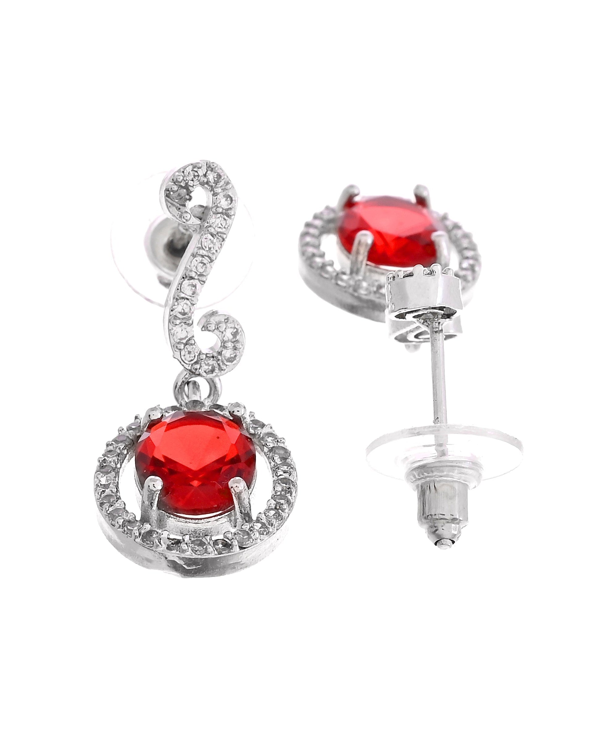 VOJ Silver Plated Oval Ruby Red Stone Studded Ad Jewellery Set  Grab2Buy VOJ Grab2Buy
