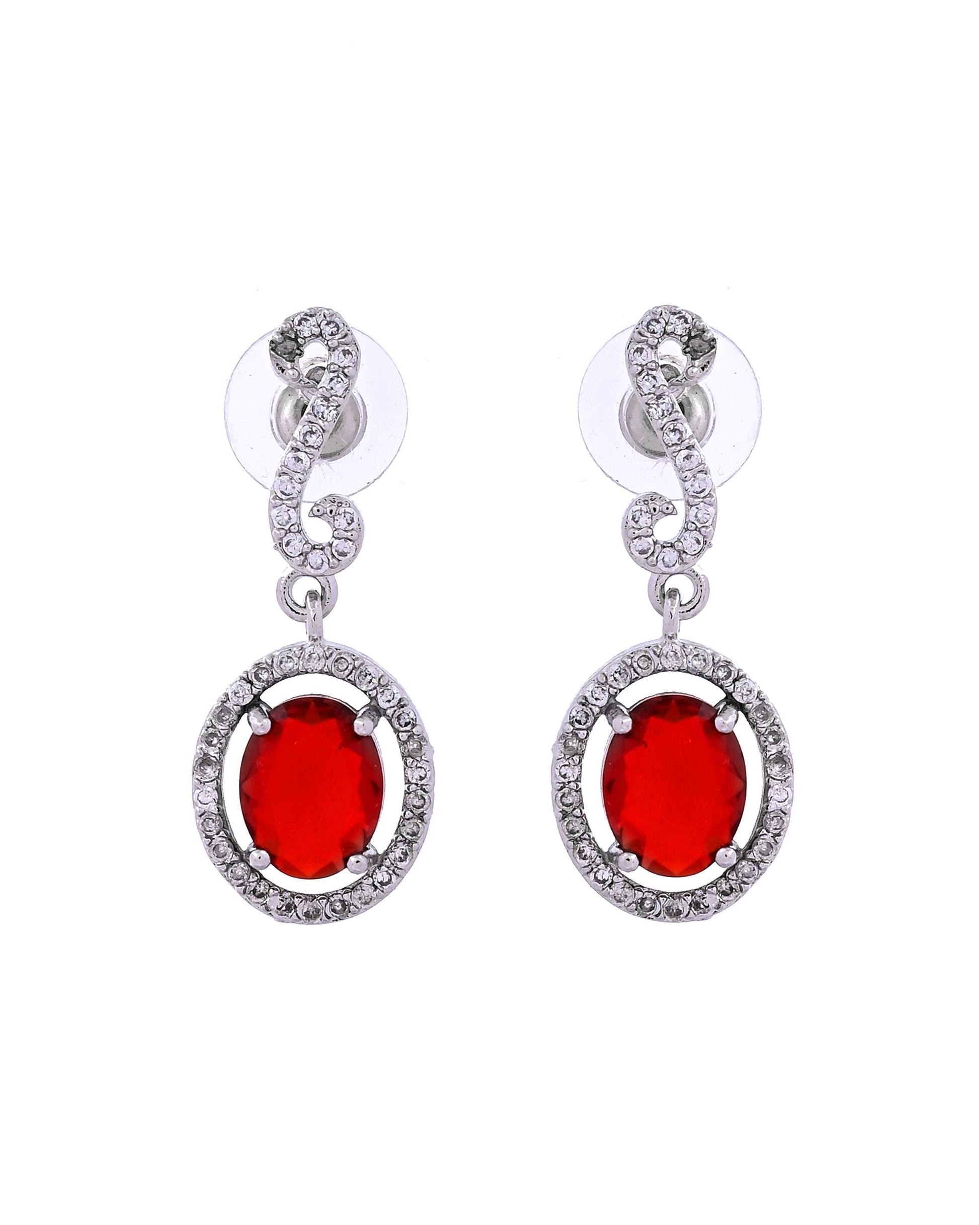 VOJ Silver Plated Oval Ruby Red Stone Studded Ad Jewellery Set  Grab2Buy VOJ Grab2Buy