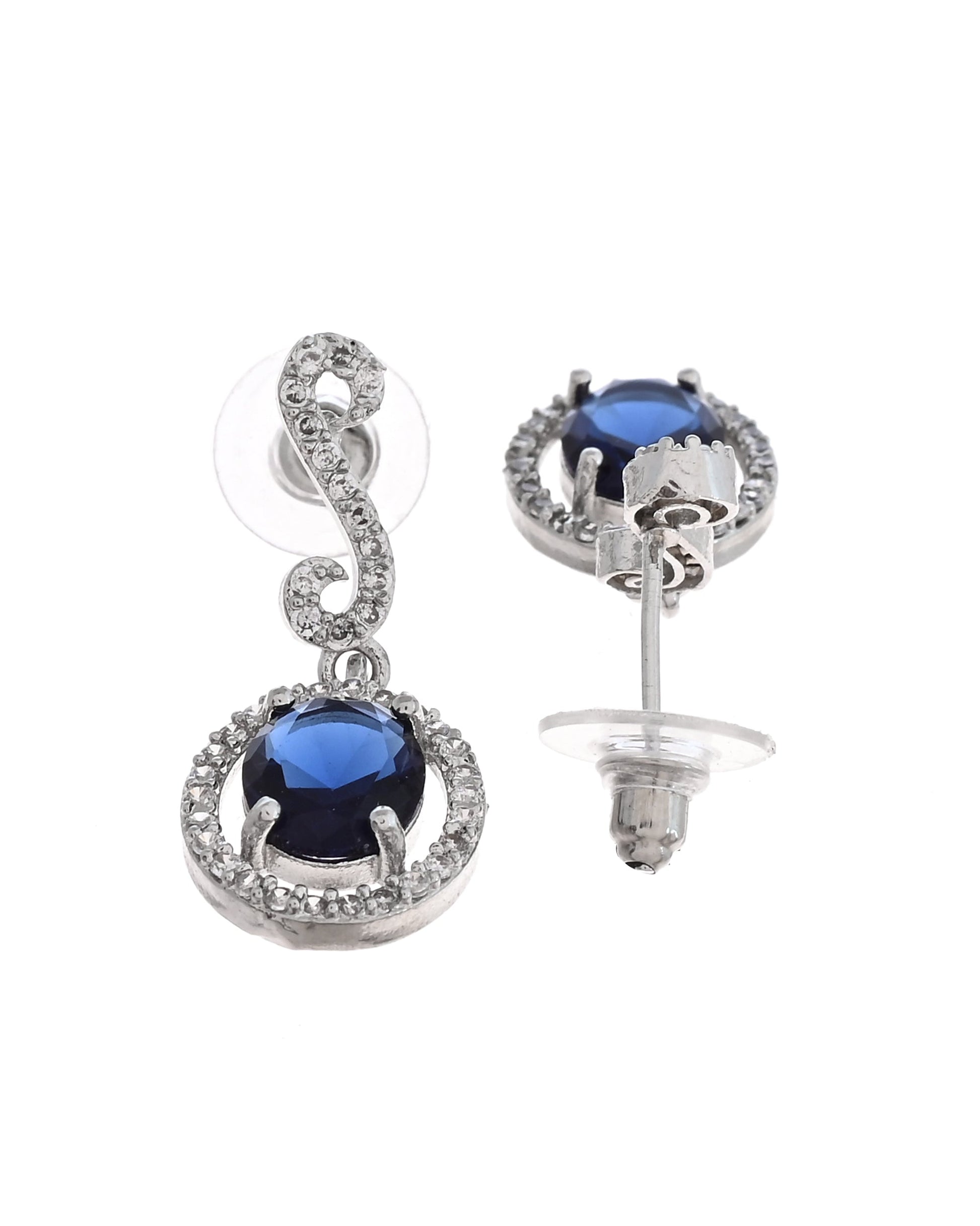VOJ Silver Plated Oval Blue Stone Studded Ad Jewellery Set  Grab2Buy VOJ Grab2Buy
