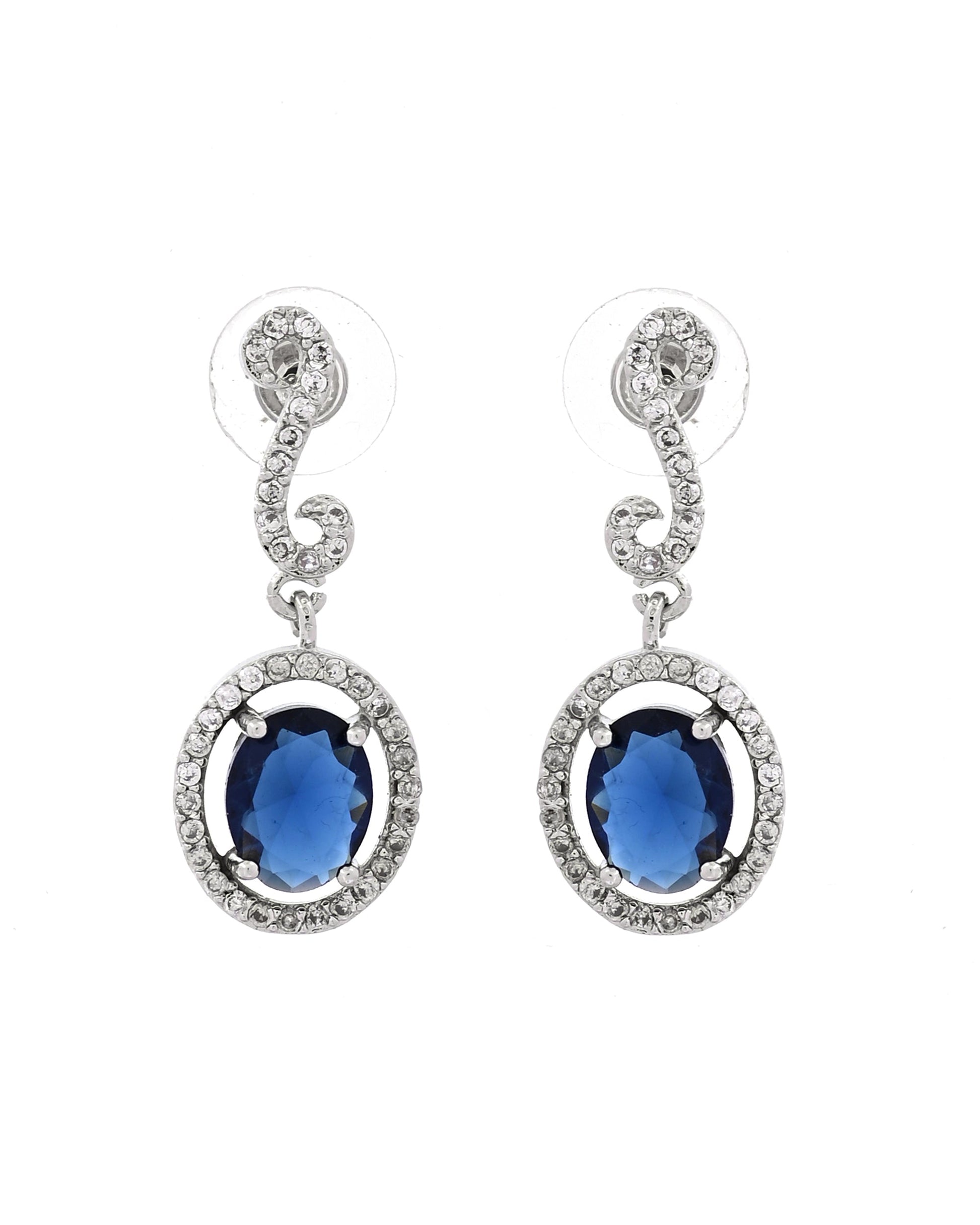 VOJ Silver Plated Oval Blue Stone Studded Ad Jewellery Set  Grab2Buy VOJ Grab2Buy