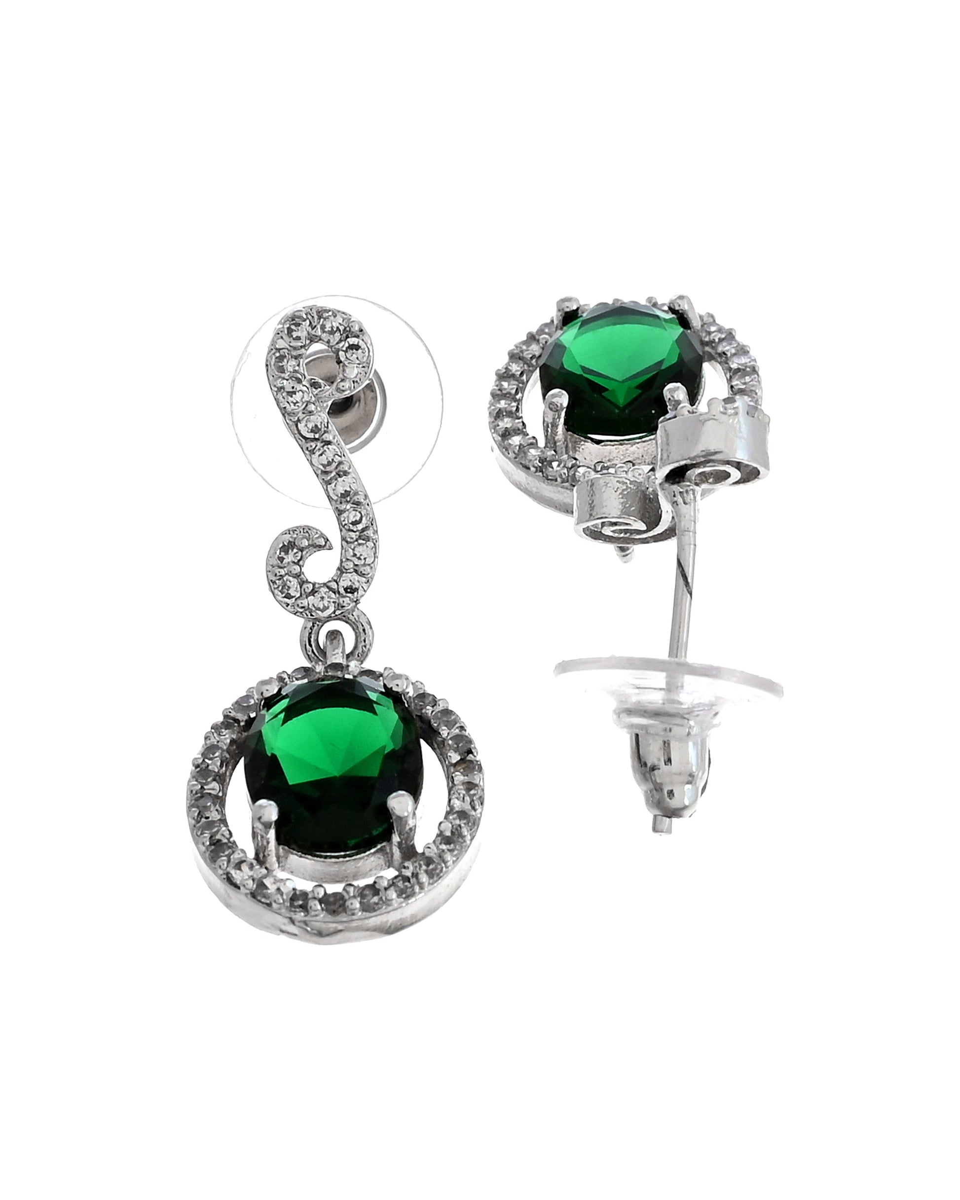 VOJ Silver Plated Oval Green Stone Studded Ad Jewellery Set  Grab2Buy VOJ Grab2Buy