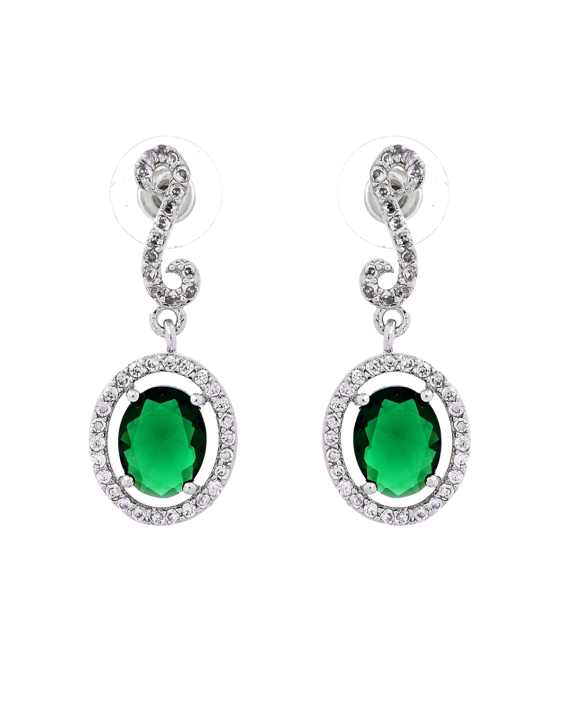 VOJ Silver Plated Oval Green Stone Studded Ad Jewellery Set  Grab2Buy VOJ Grab2Buy