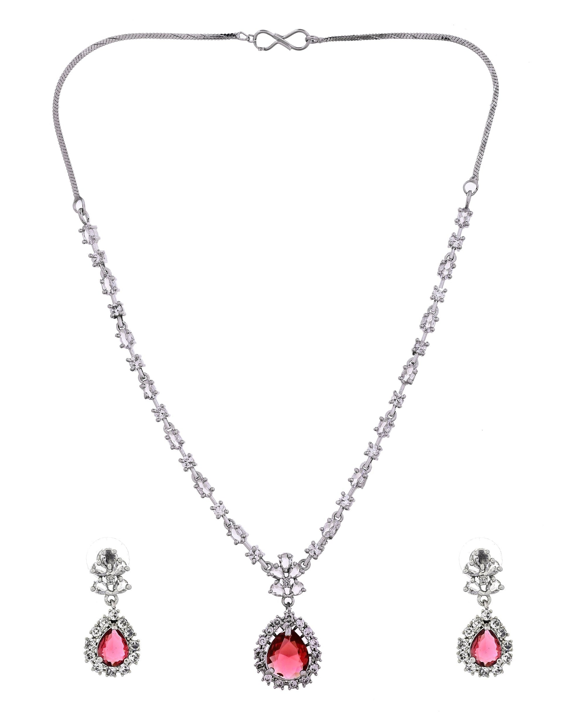 VOJ Silver Plated Pink Drop Shaped Stone With Ad Stone Simple Jewellery Set  Grab2Buy VOJ Grab2Buy