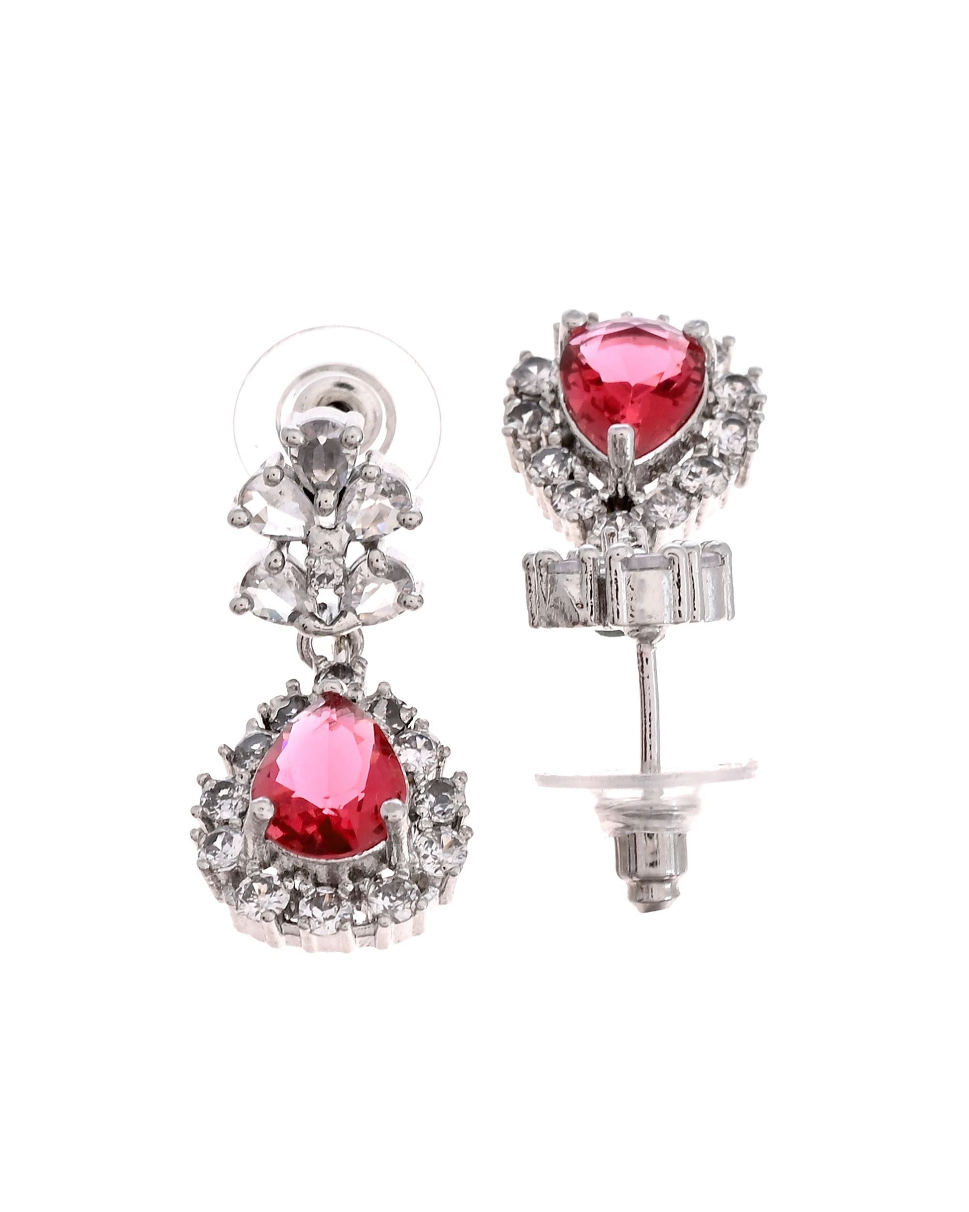 VOJ Silver Plated Pink Drop Shaped Stone With Ad Stone Simple Jewellery Set  Grab2Buy VOJ Grab2Buy