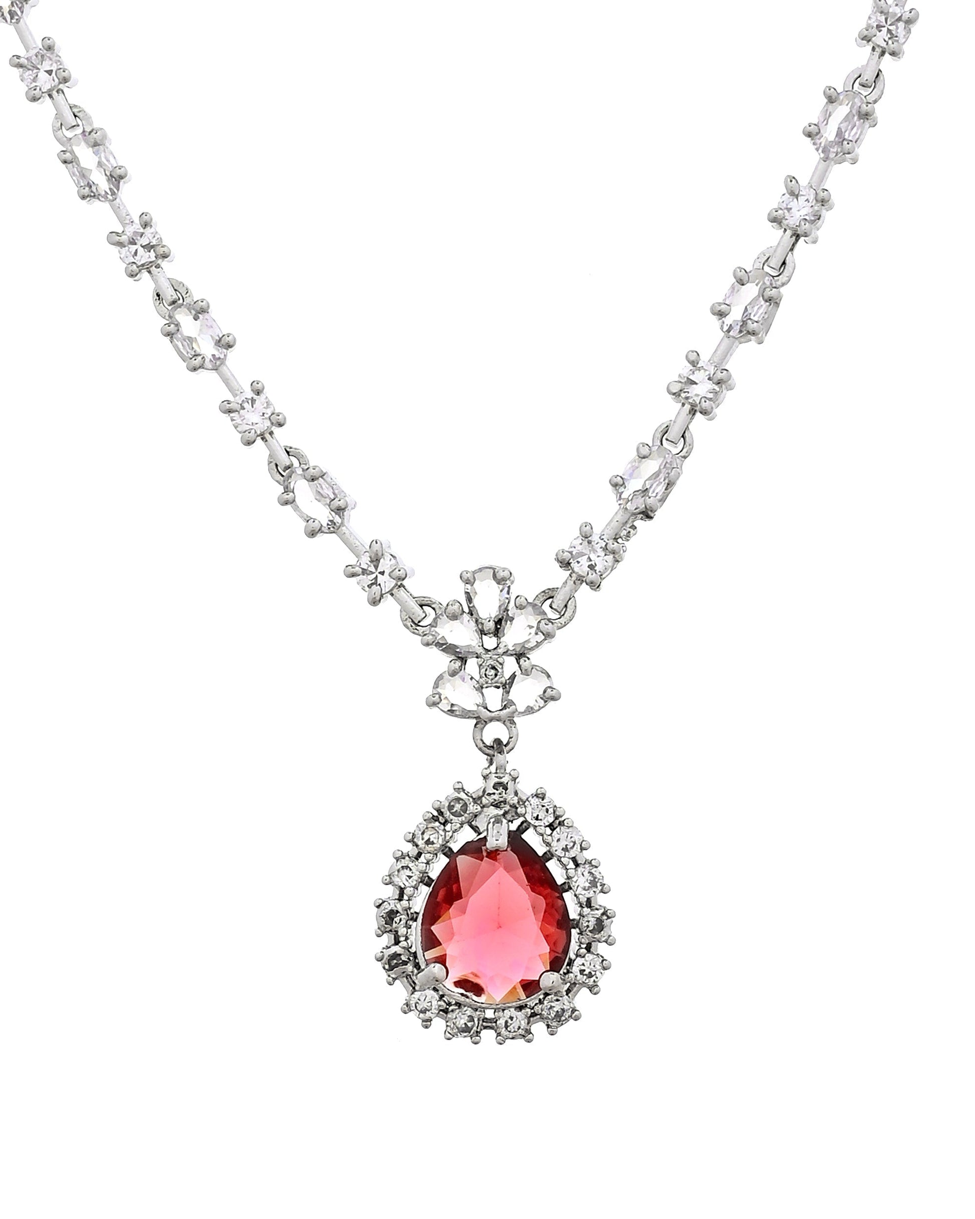 VOJ Silver Plated Pink Drop Shaped Stone With Ad Stone Simple Jewellery Set  Grab2Buy VOJ Grab2Buy
