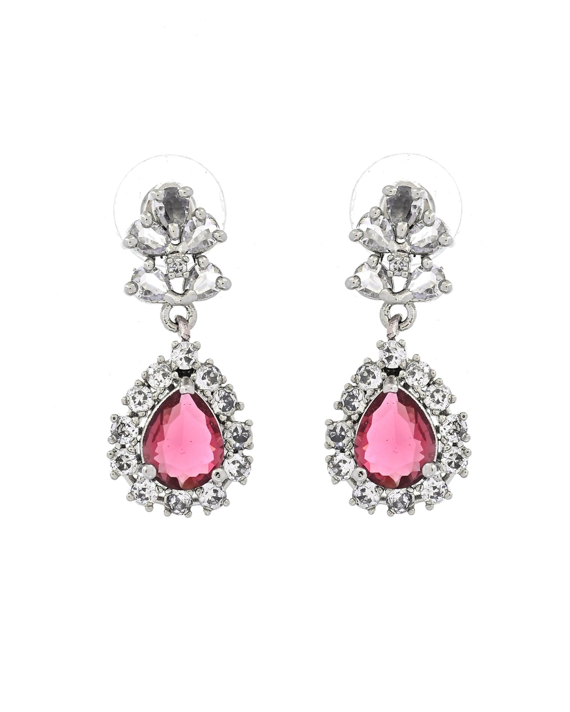 VOJ Silver Plated Pink Drop Shaped Stone With Ad Stone Simple Jewellery Set  Grab2Buy VOJ Grab2Buy
