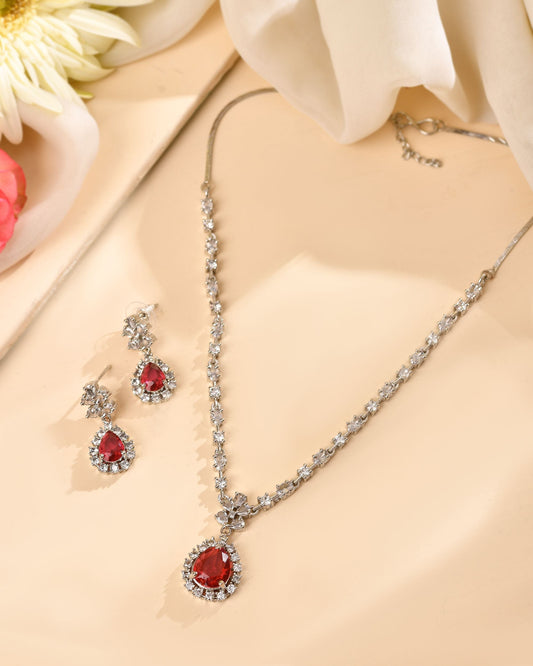 VOJ Silver Plated Pink Drop Shaped Stone With Ad Stone Simple Jewellery Set  Grab2Buy VOJ Grab2Buy