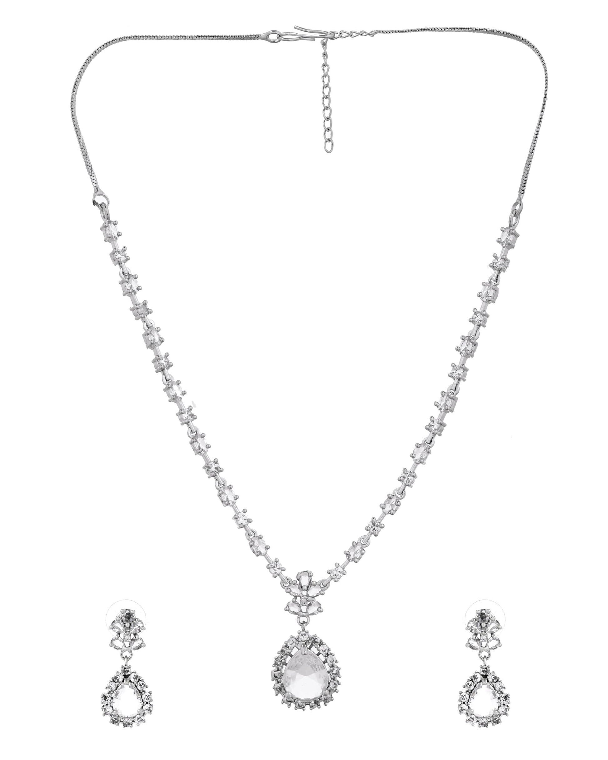 VOJ Silver Plated Drop Shaped Stone With Ad Stone Simple Jewellery Set  Grab2Buy VOJ Grab2Buy