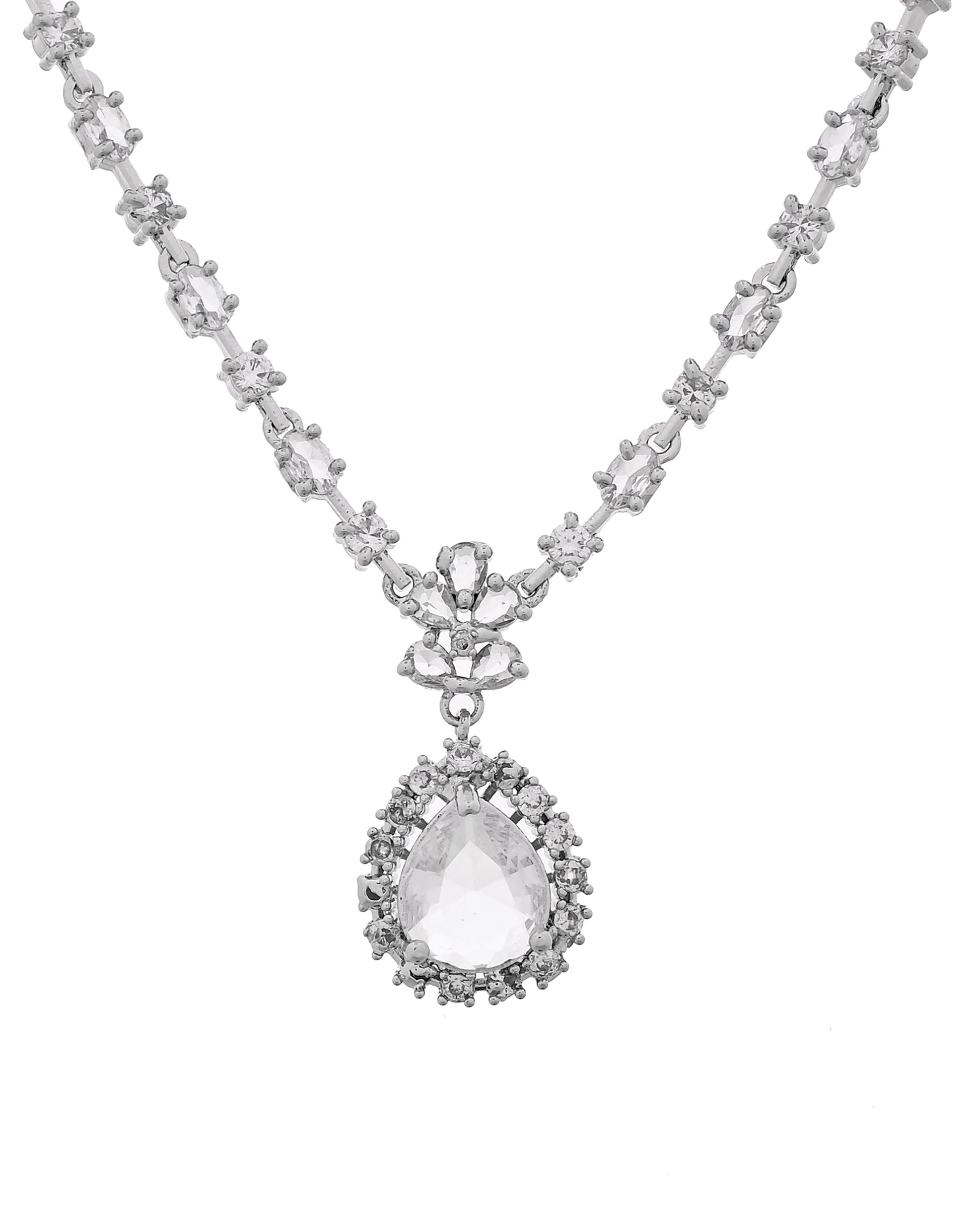 VOJ Silver Plated Drop Shaped Stone With Ad Stone Simple Jewellery Set  Grab2Buy VOJ Grab2Buy