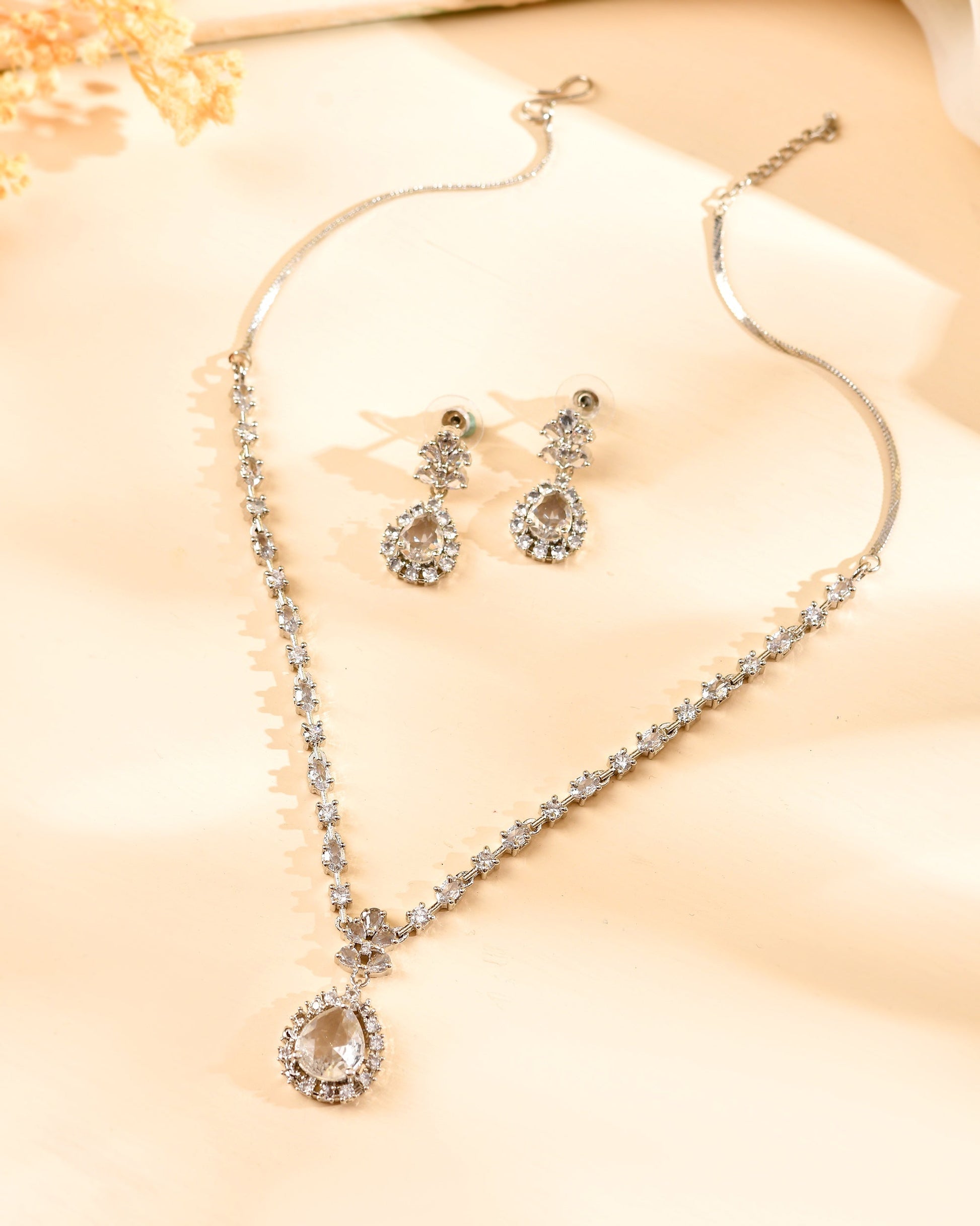 VOJ Silver Plated Drop Shaped Stone With Ad Stone Simple Jewellery Set  Grab2Buy VOJ Grab2Buy
