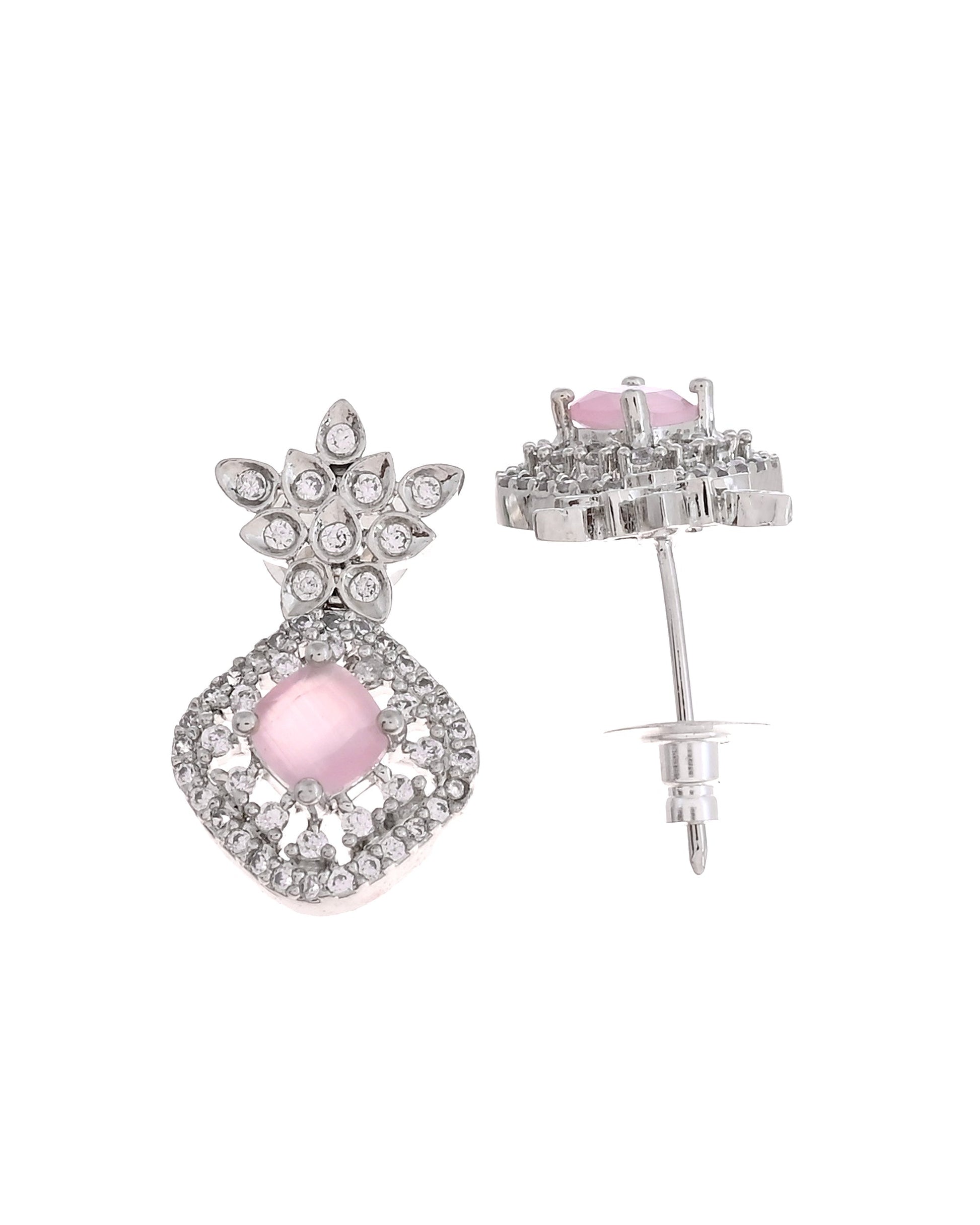 VOJ Silver Plated Baby Pink Drop Shaped Stone With Ad Stone Simple Jewellery Set  Grab2Buy VOJ Grab2Buy