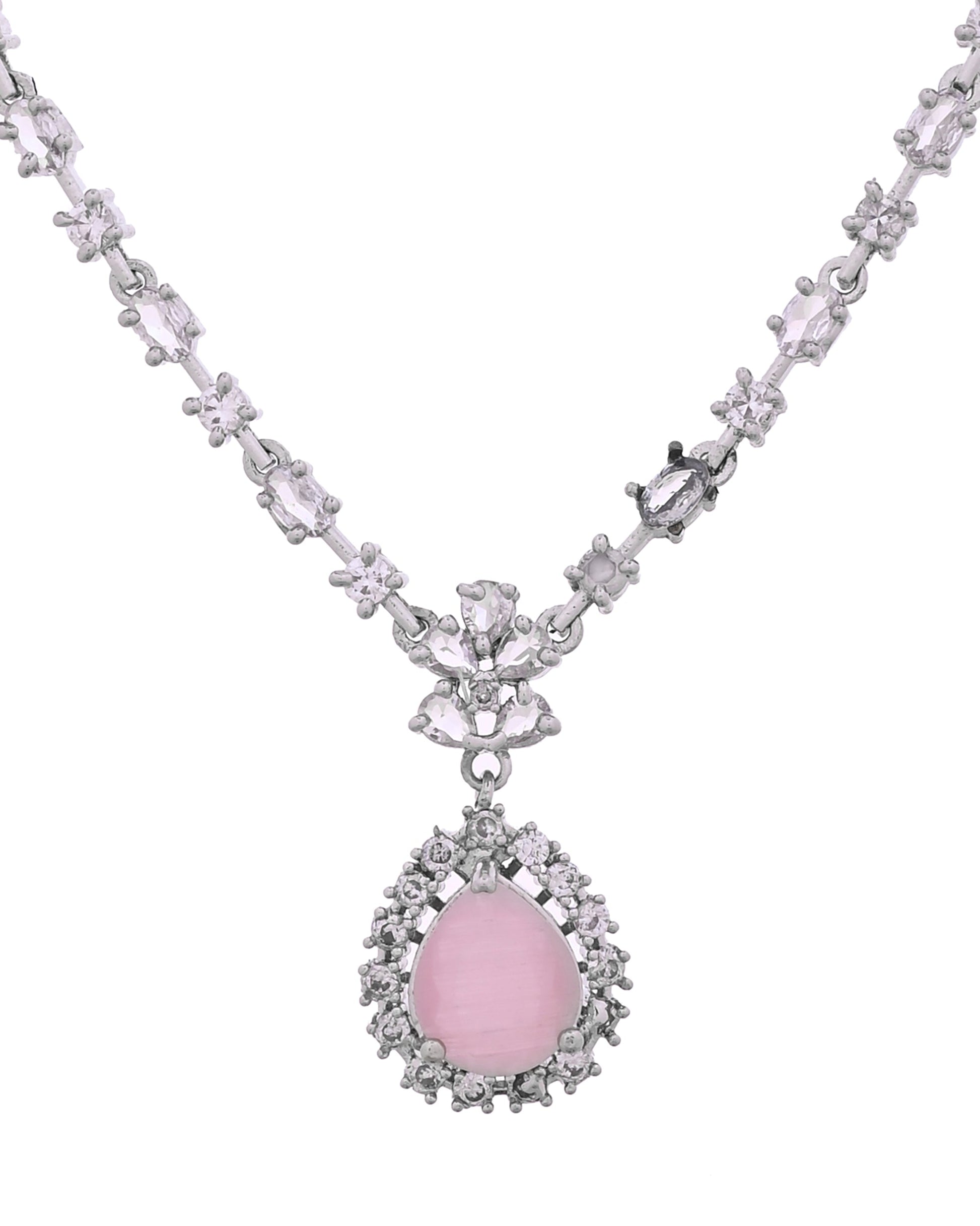 VOJ Silver Plated Baby Pink Drop Shaped Stone With Ad Stone Simple Jewellery Set  Grab2Buy VOJ Grab2Buy