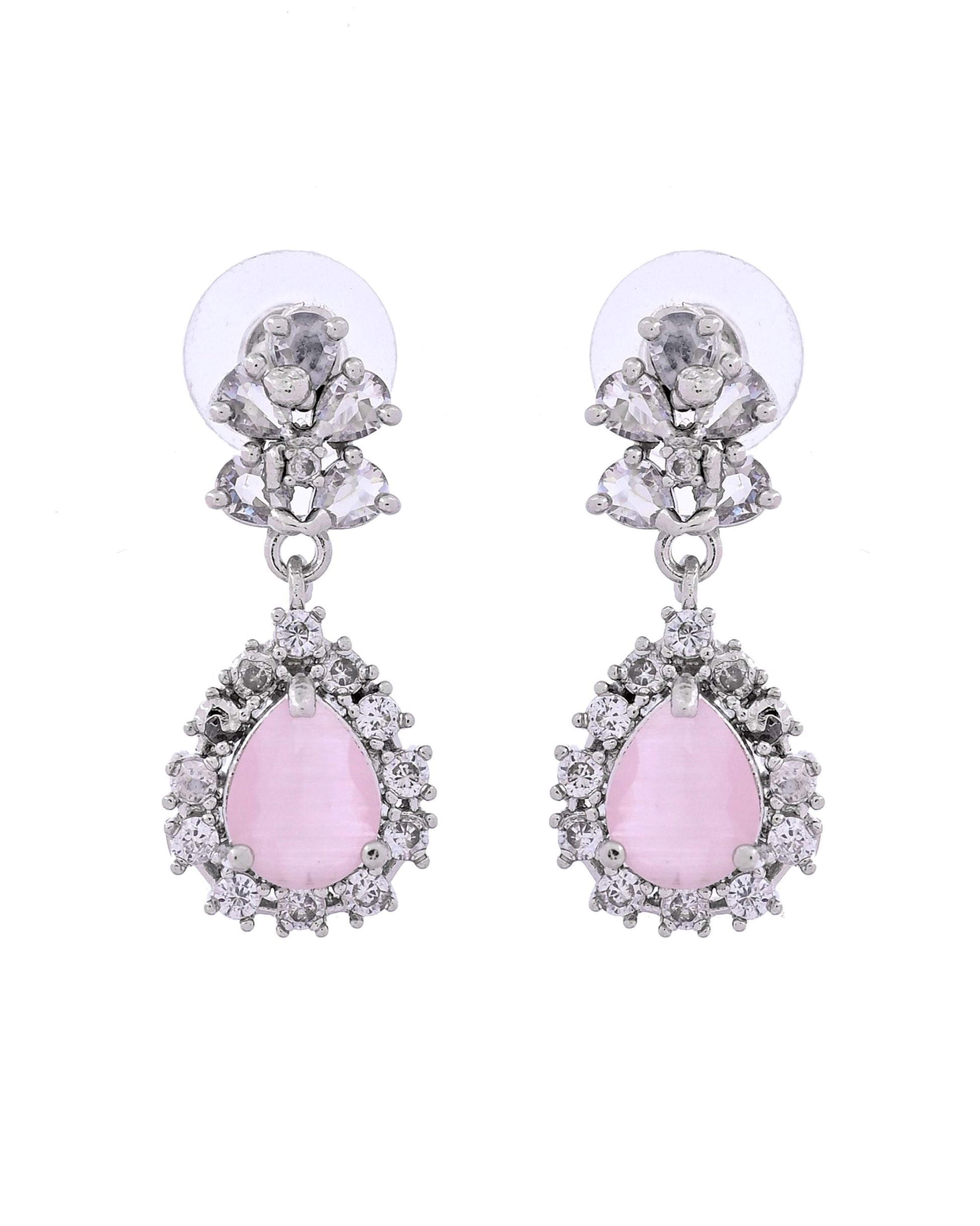 VOJ Silver Plated Baby Pink Drop Shaped Stone With Ad Stone Simple Jewellery Set  Grab2Buy VOJ Grab2Buy
