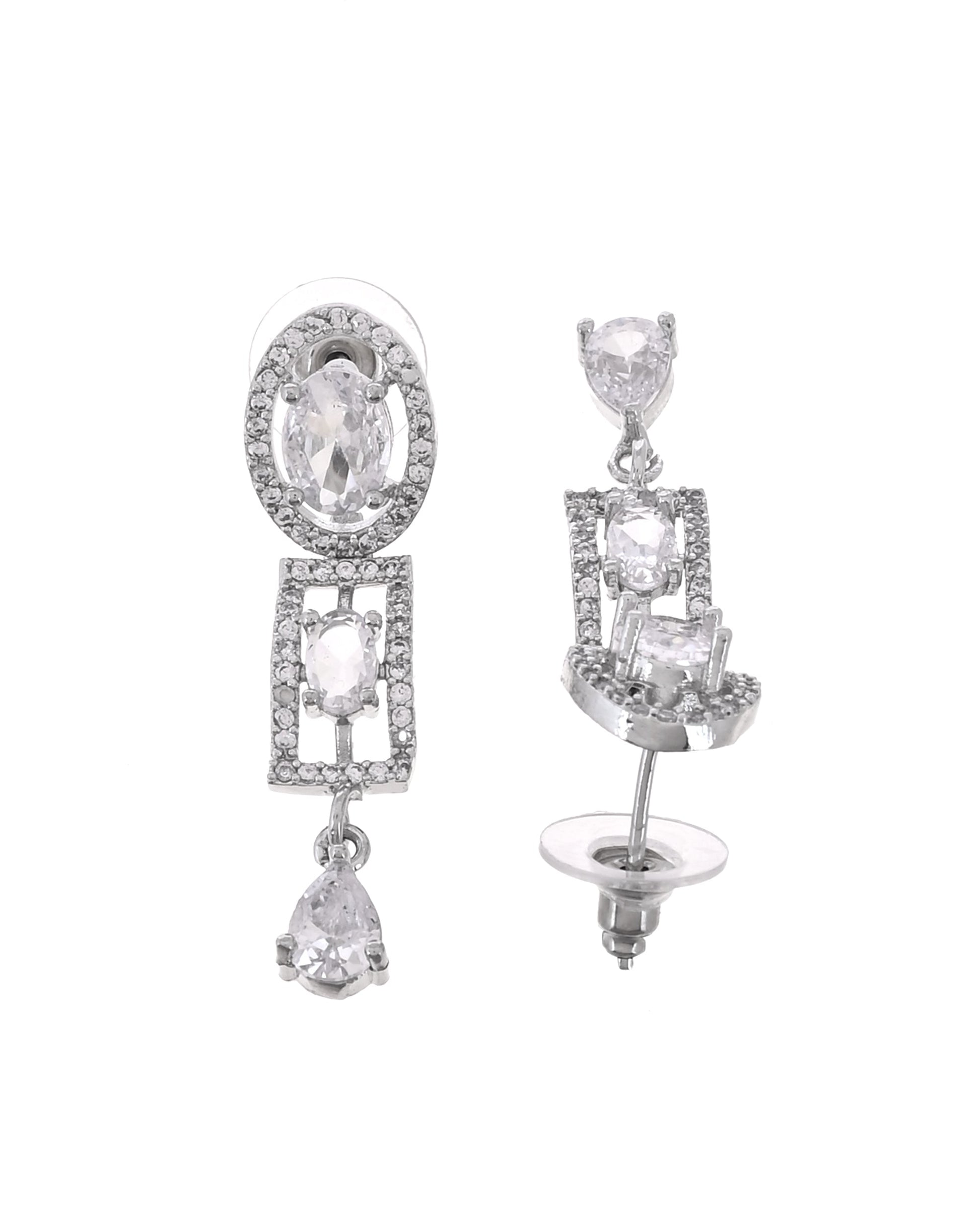 VOJ Silver Toned Sea Green Cz Stone Studded Designer Necklace Set  Grab2Buy VOJ Grab2Buy