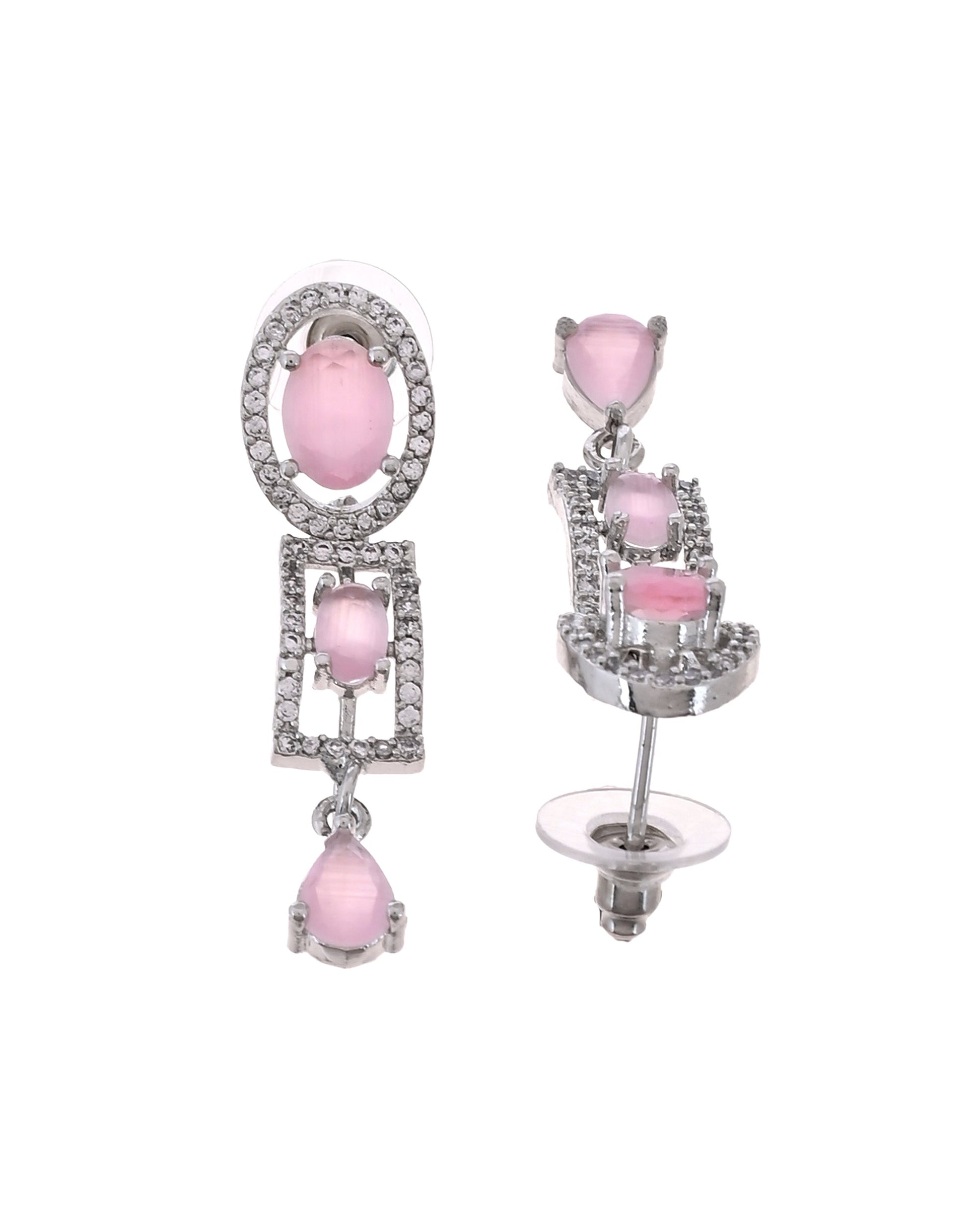VOJ Silver Toned Baby Pink Cz Stone Studded Designer Necklace Set  Grab2Buy VOJ Grab2Buy