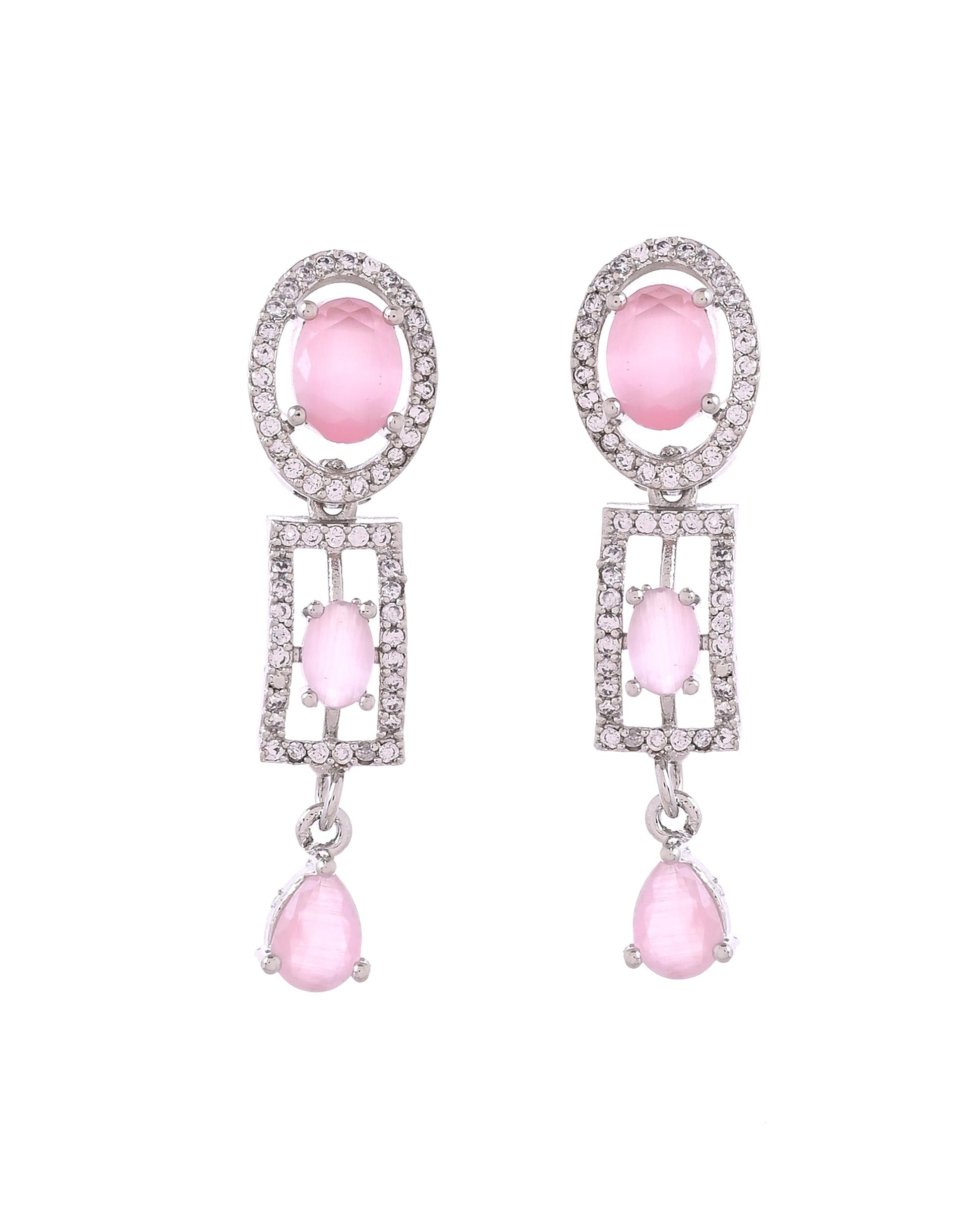 VOJ Silver Toned Baby Pink Cz Stone Studded Designer Necklace Set  Grab2Buy VOJ Grab2Buy