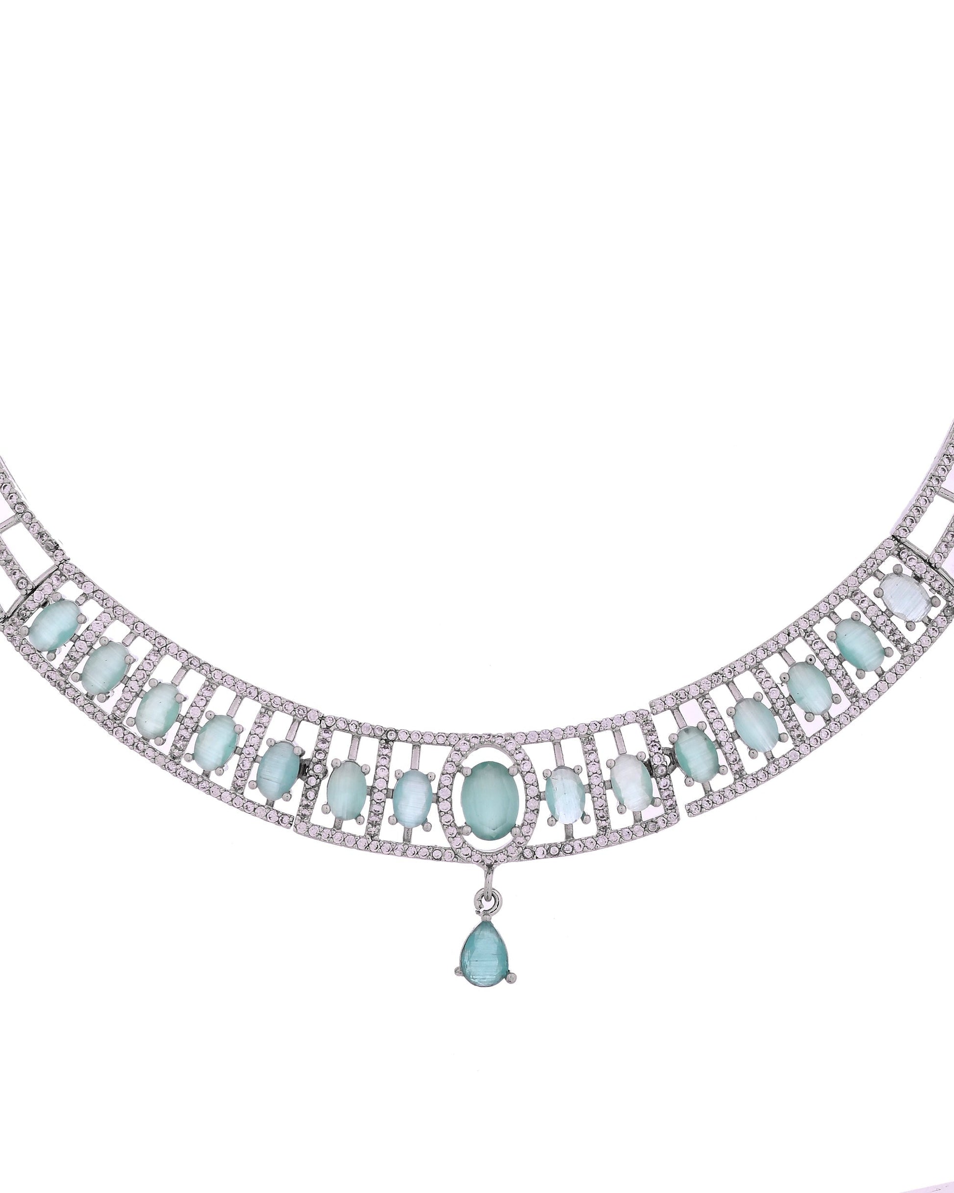 VOJ Silver Toned Cz Stone Studded Designer Necklace Set  Grab2Buy VOJ Grab2Buy