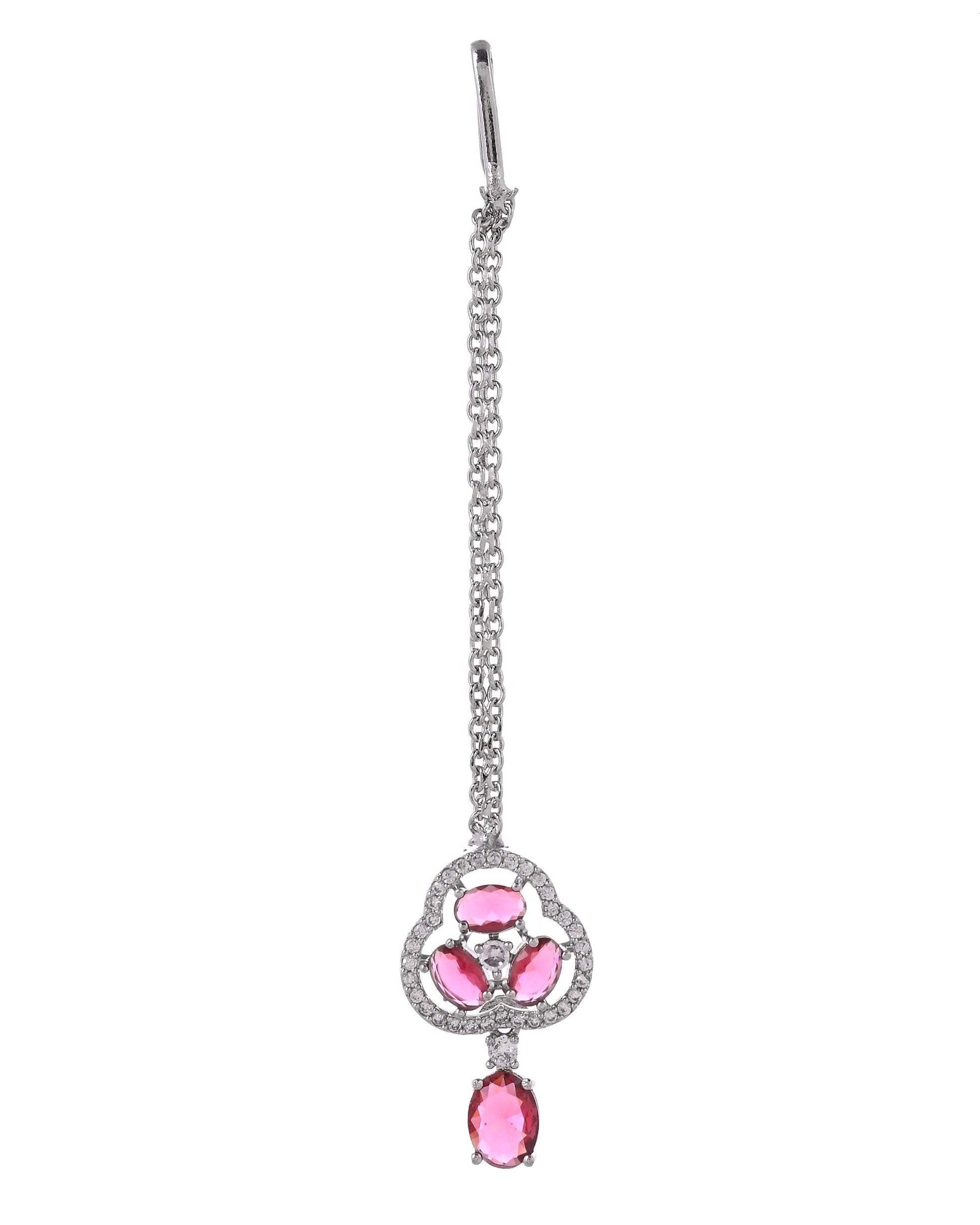 VOJ Silver Plated Ruby Red Stone Studded Ad Jewellery Set With Maang Tikka  Grab2Buy VOJ Grab2Buy