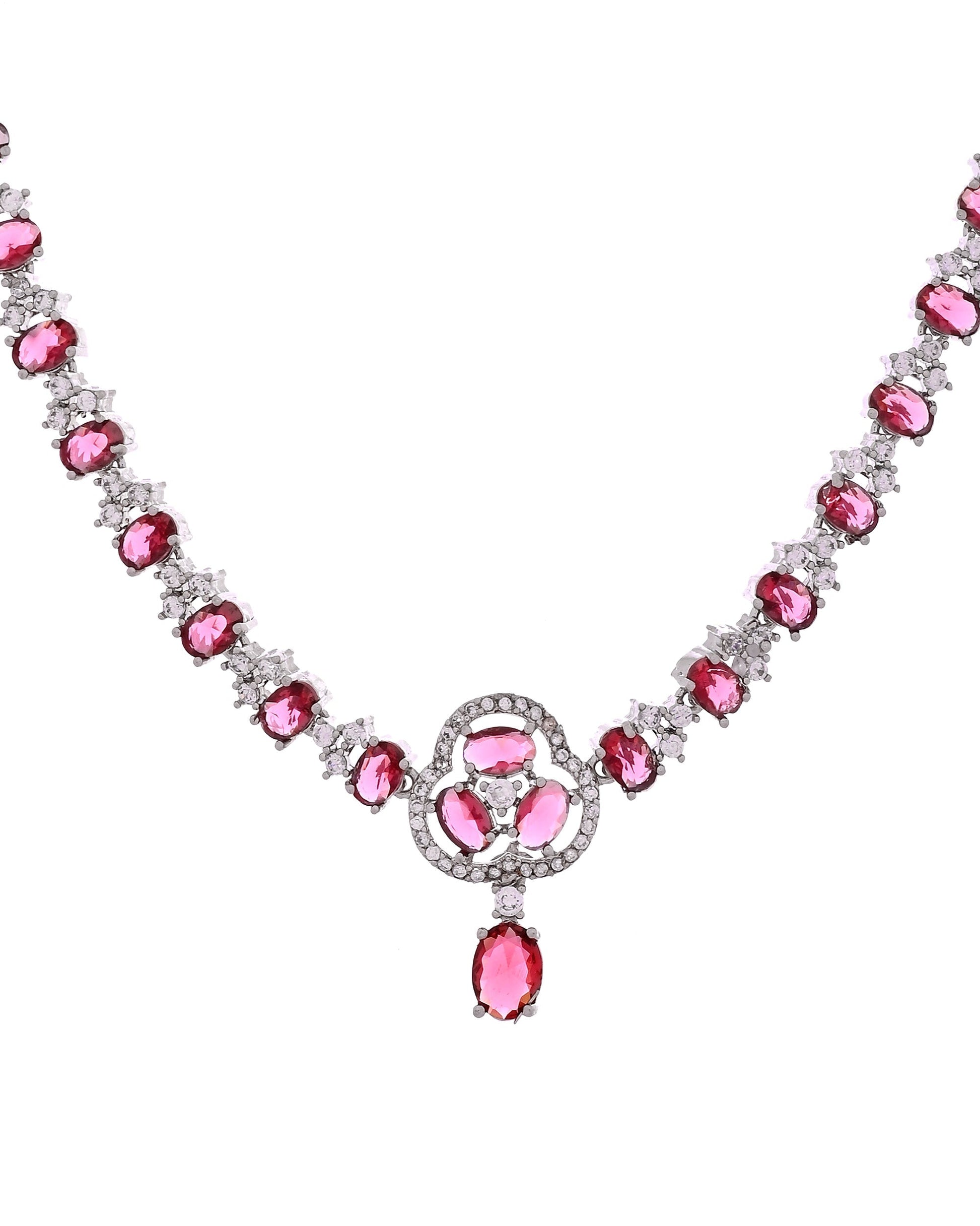 VOJ Silver Plated Ruby Red Stone Studded Ad Jewellery Set With Maang Tikka  Grab2Buy VOJ Grab2Buy