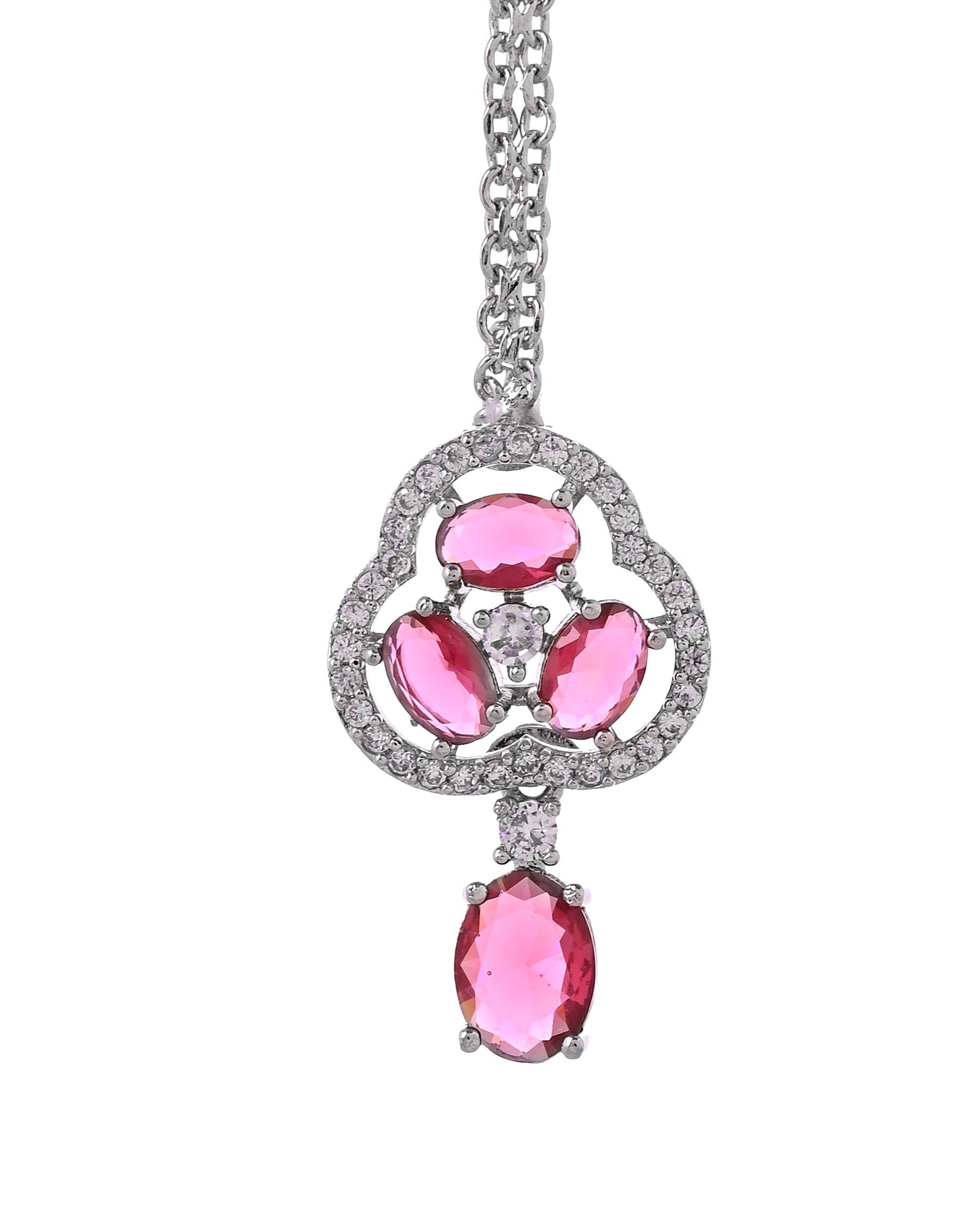 VOJ Silver Plated Ruby Red Stone Studded Ad Jewellery Set With Maang Tikka  Grab2Buy VOJ Grab2Buy