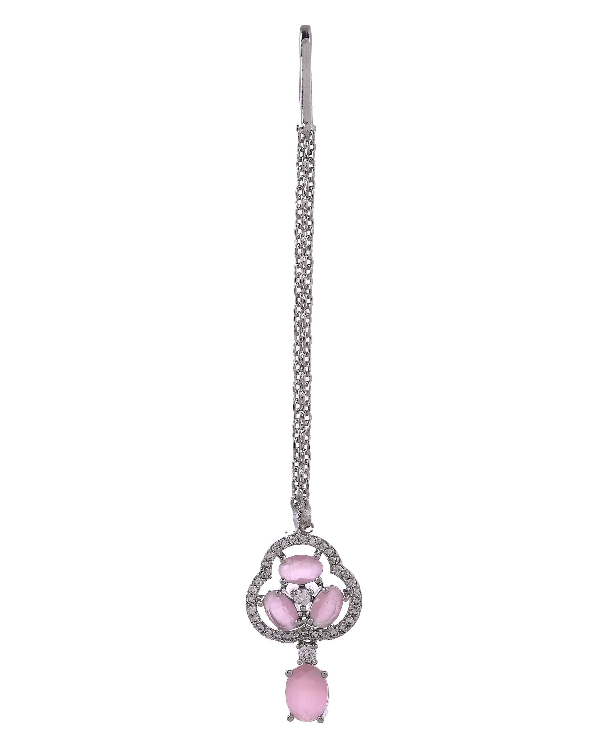 VOJ Silver Plated Baby Pink Stone Studded Ad Jewellery Set With Maang Tikka  Grab2Buy VOJ Grab2Buy