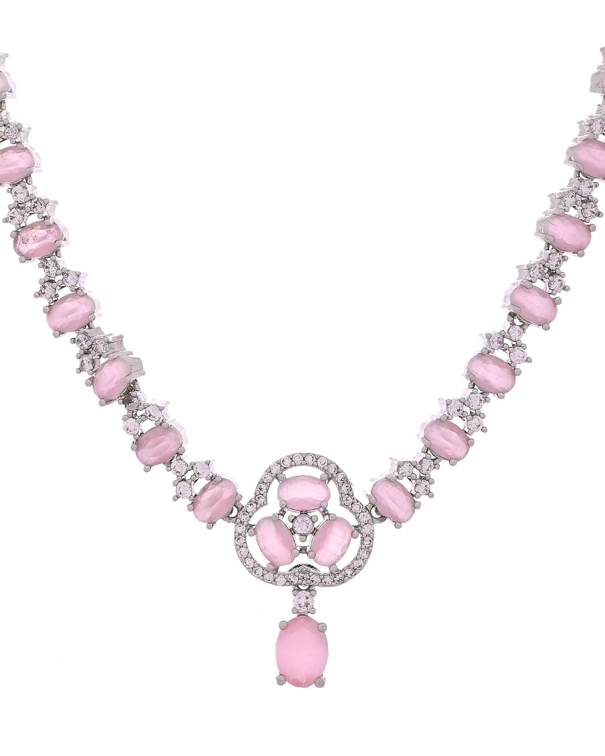 VOJ Silver Plated Baby Pink Stone Studded Ad Jewellery Set With Maang Tikka  Grab2Buy VOJ Grab2Buy