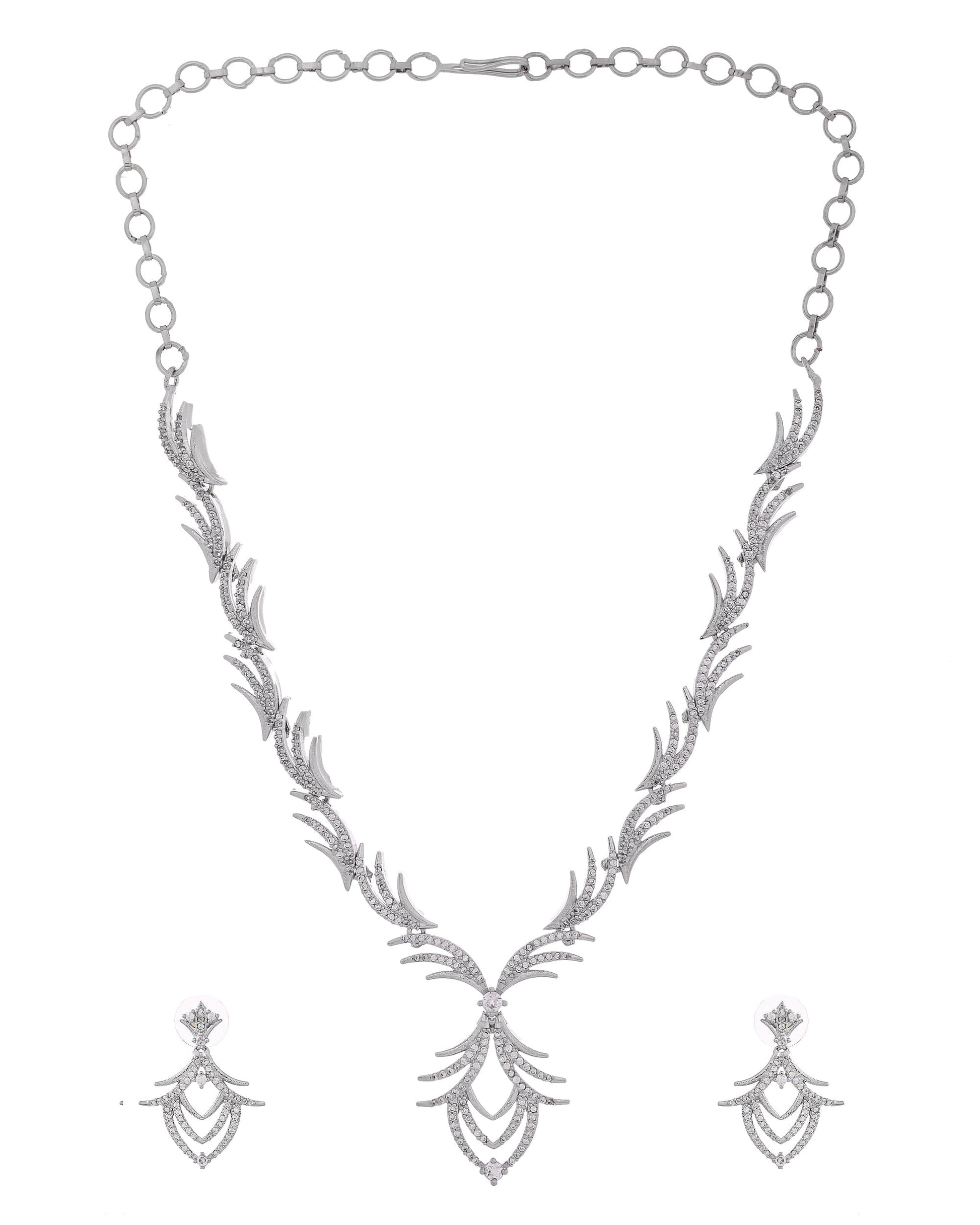 VOJ Silver Plated Cz Stone Studded Designer Elegant Necklace Set  Grab2Buy VOJ Grab2Buy