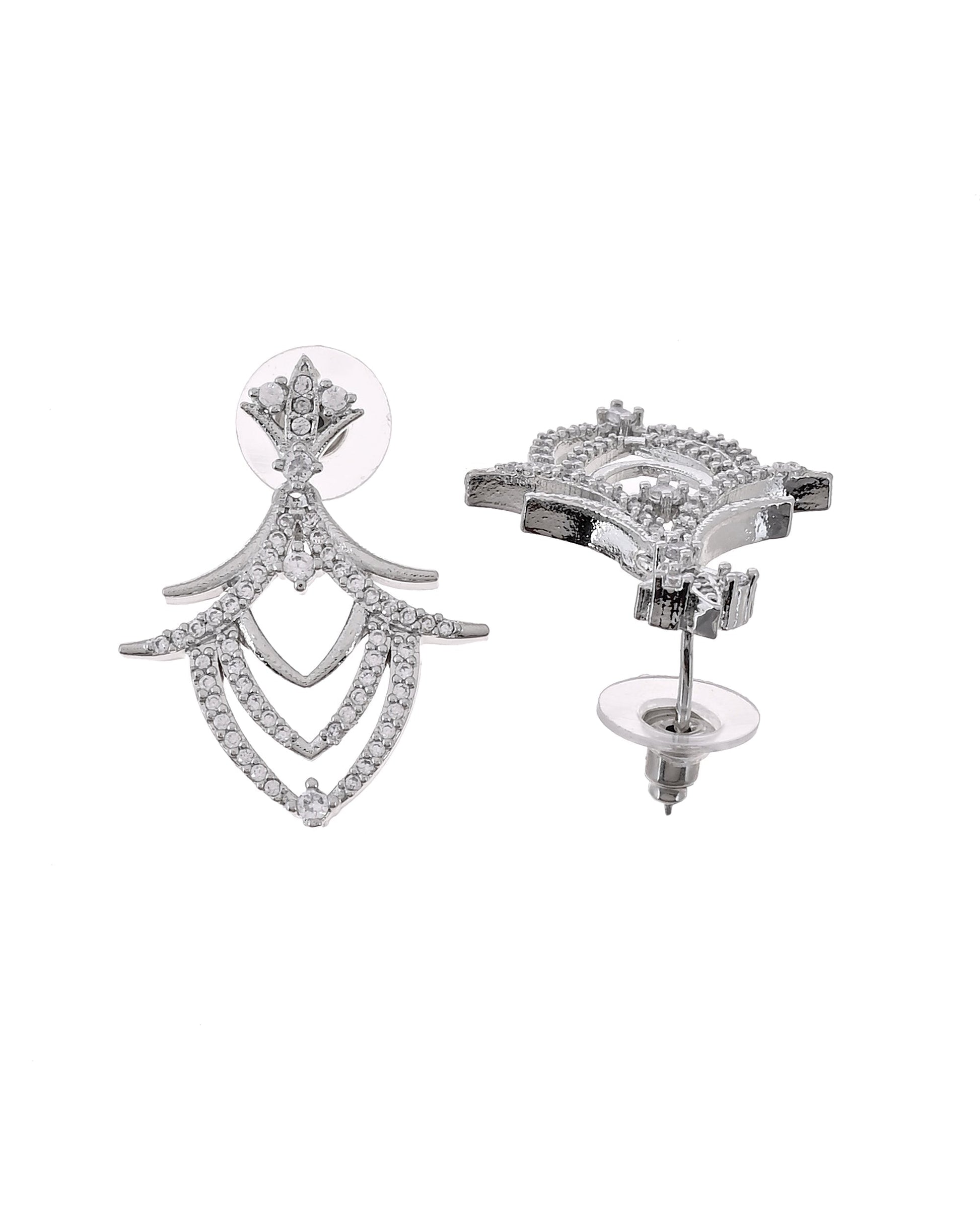 VOJ Silver Plated Cz Stone Studded Designer Elegant Necklace Set  Grab2Buy VOJ Grab2Buy