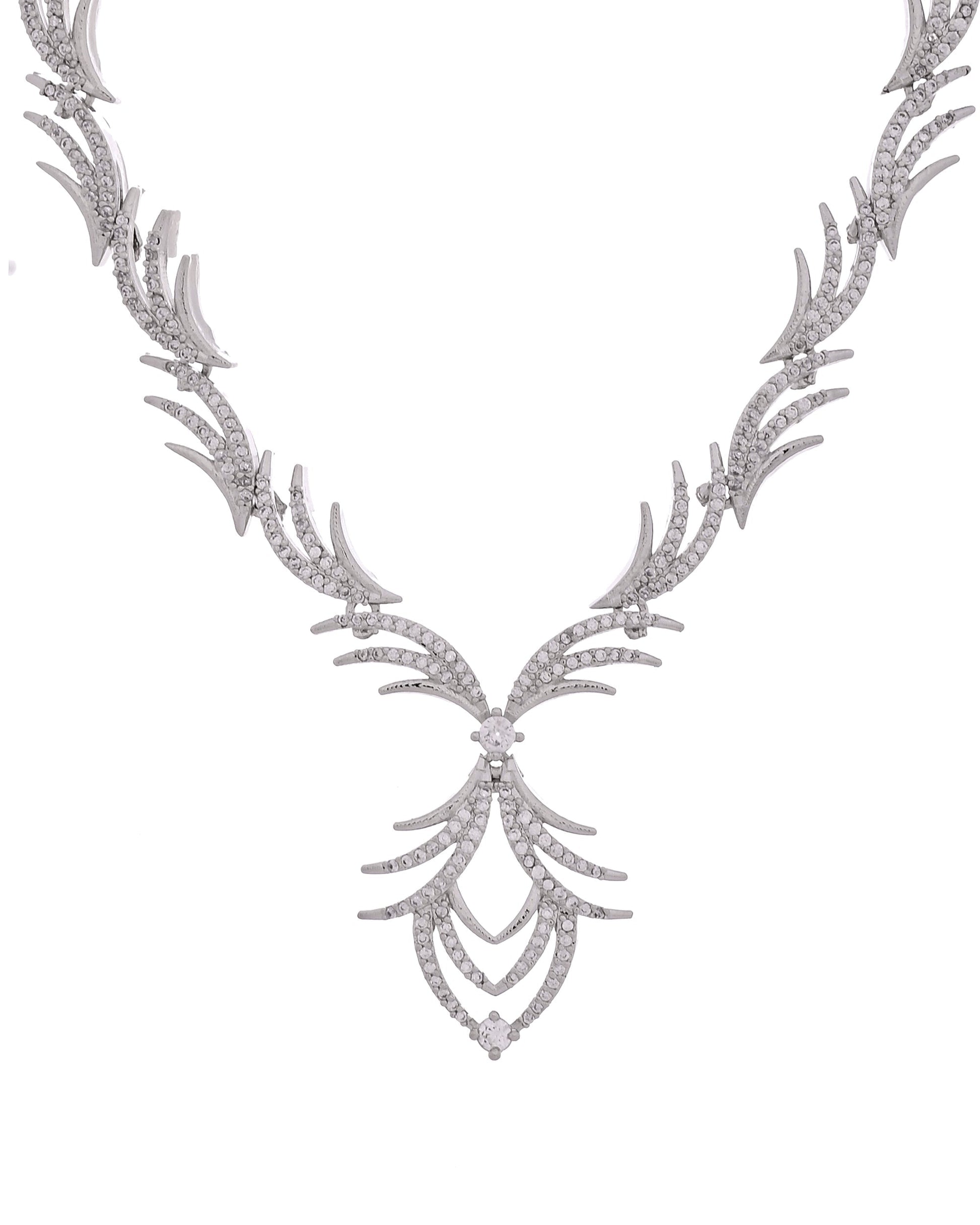 VOJ Silver Plated Cz Stone Studded Designer Elegant Necklace Set  Grab2Buy VOJ Grab2Buy