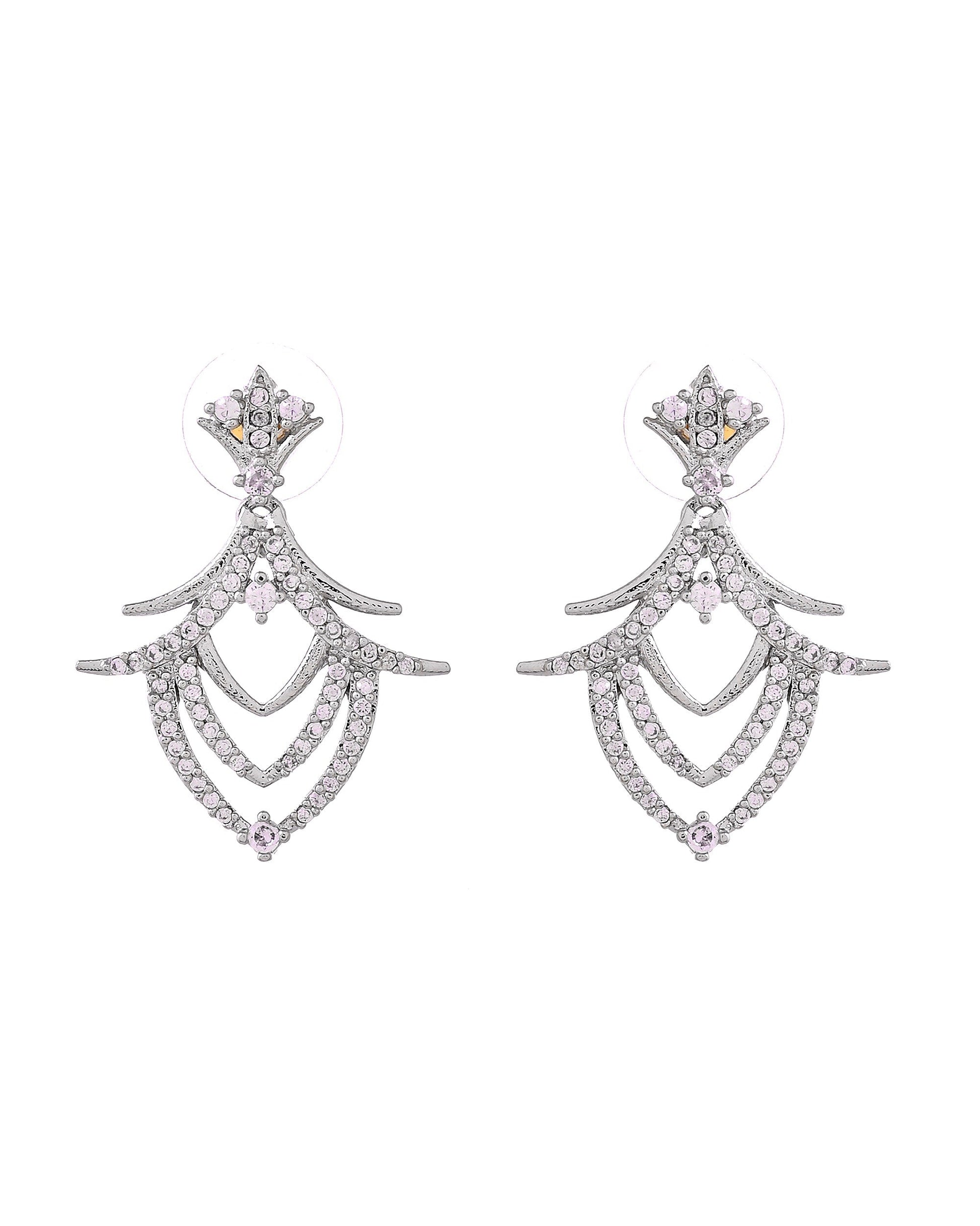 VOJ Silver Plated Cz Stone Studded Designer Elegant Necklace Set  Grab2Buy VOJ Grab2Buy