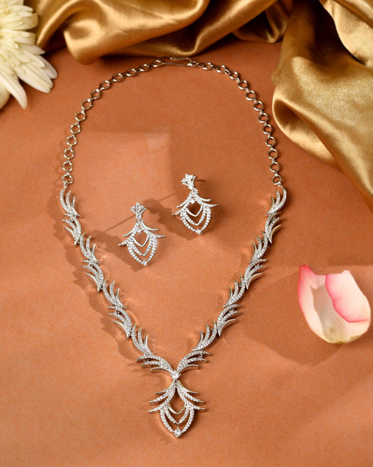 VOJ Silver Plated Cz Stone Studded Designer Elegant Necklace Set  Grab2Buy VOJ Grab2Buy