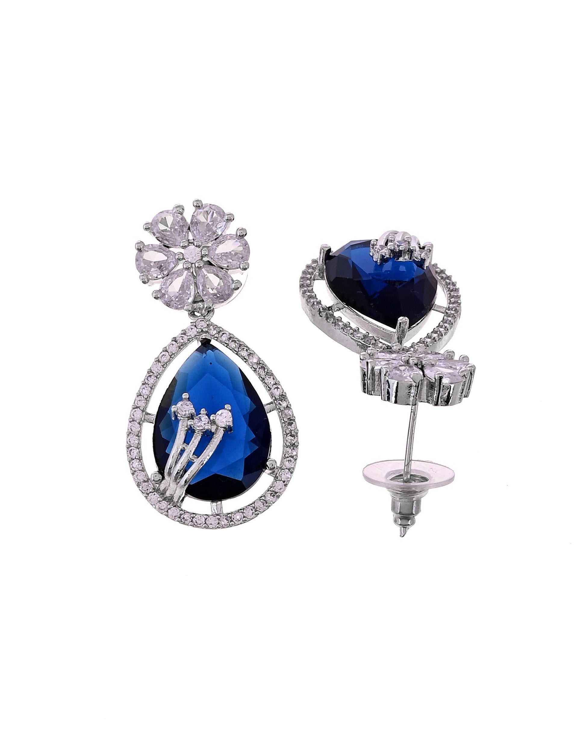 VOJ Silver Plated Blue Tear Drop Shaped Stone And Ad Stone Jewellery Set With Maang Tikka  Grab2Buy VOJ Grab2Buy