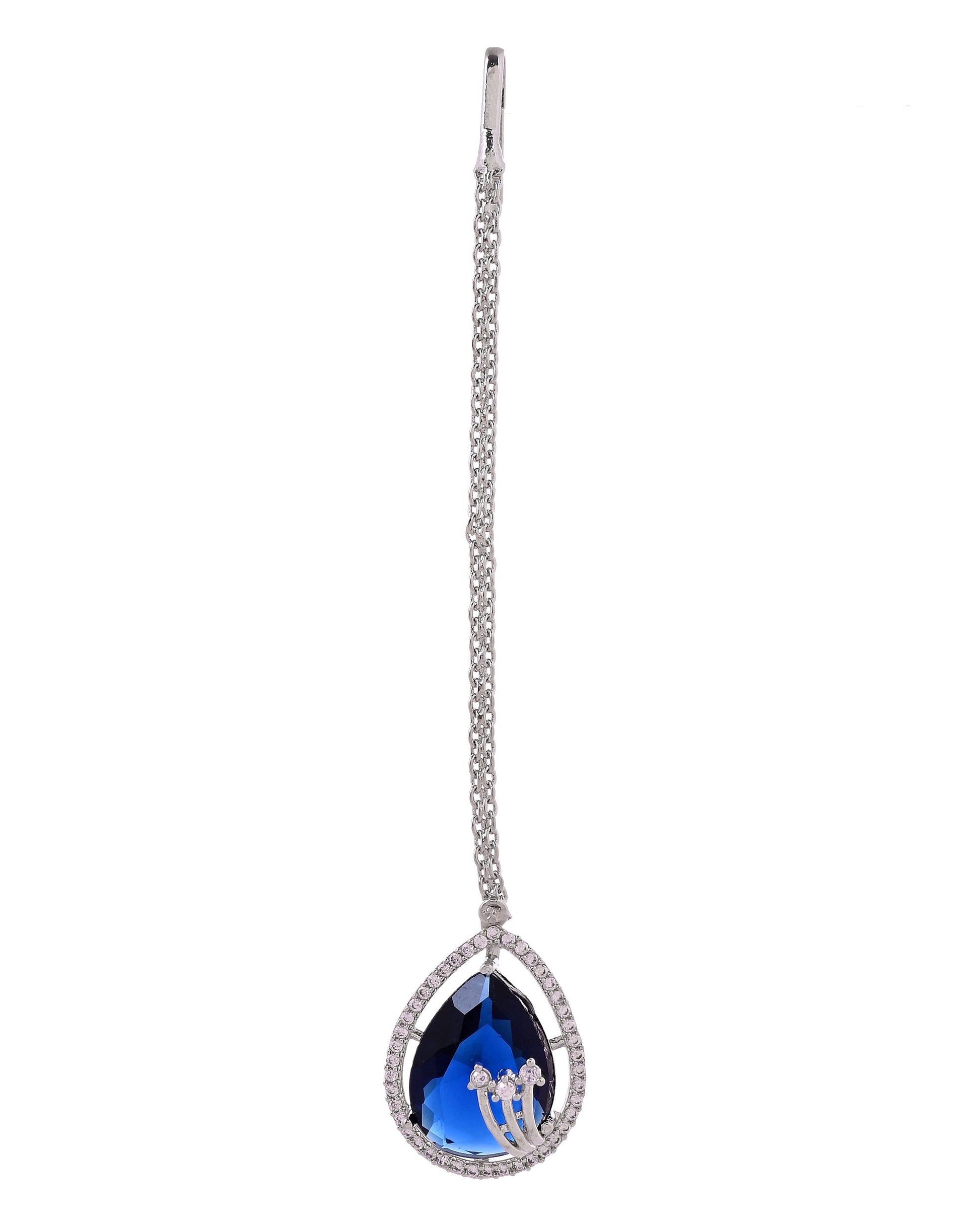 VOJ Silver Plated Blue Tear Drop Shaped Stone And Ad Stone Jewellery Set With Maang Tikka  Grab2Buy VOJ Grab2Buy