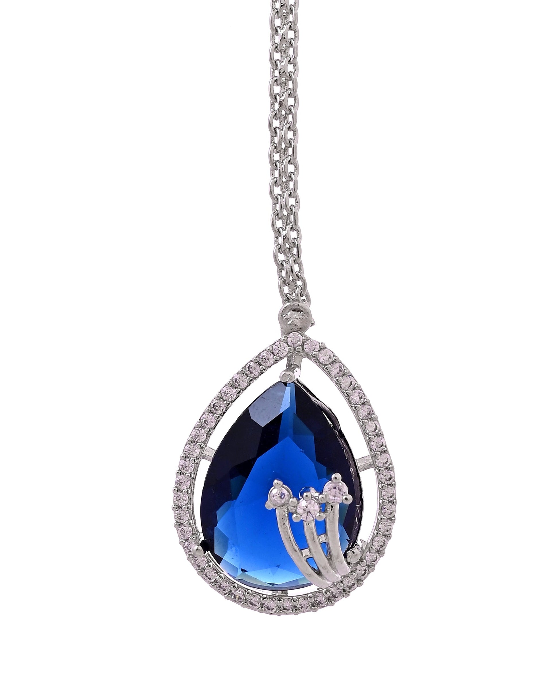 VOJ Silver Plated Blue Tear Drop Shaped Stone And Ad Stone Jewellery Set With Maang Tikka  Grab2Buy VOJ Grab2Buy