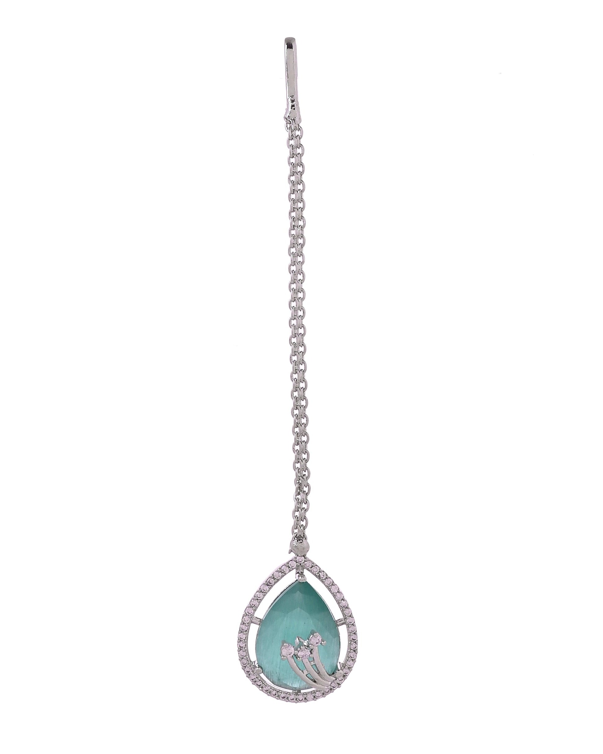 VOJ Silver Plated Teal Green Teardrop Shaped Stone And Ad Stone Jewellery Set With Maang Tikka  Grab2Buy VOJ Grab2Buy