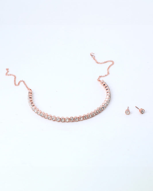 VOJ Gold Plated Single Line Stone Studded Choker Jewellery Set - Grab2buy