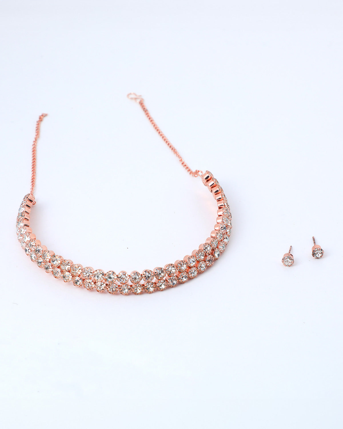 VOJ Gold Plated Double Line Stone Studded Choker Jewellery Set - Grab2buy