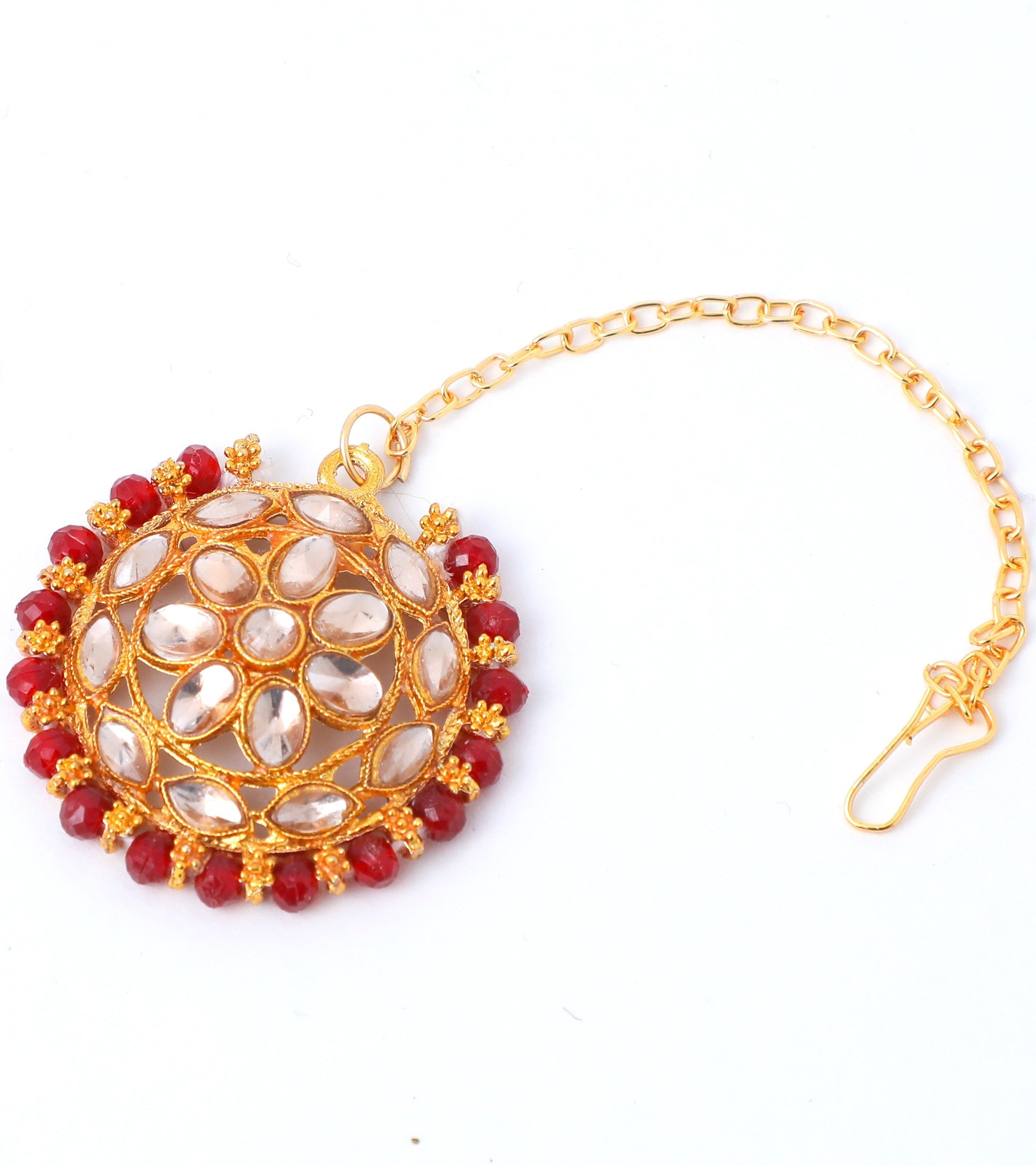 VOJ Gold Plated Red Beads Kundan Choker Jewellery Set With Mang Tikka - Grab2buy