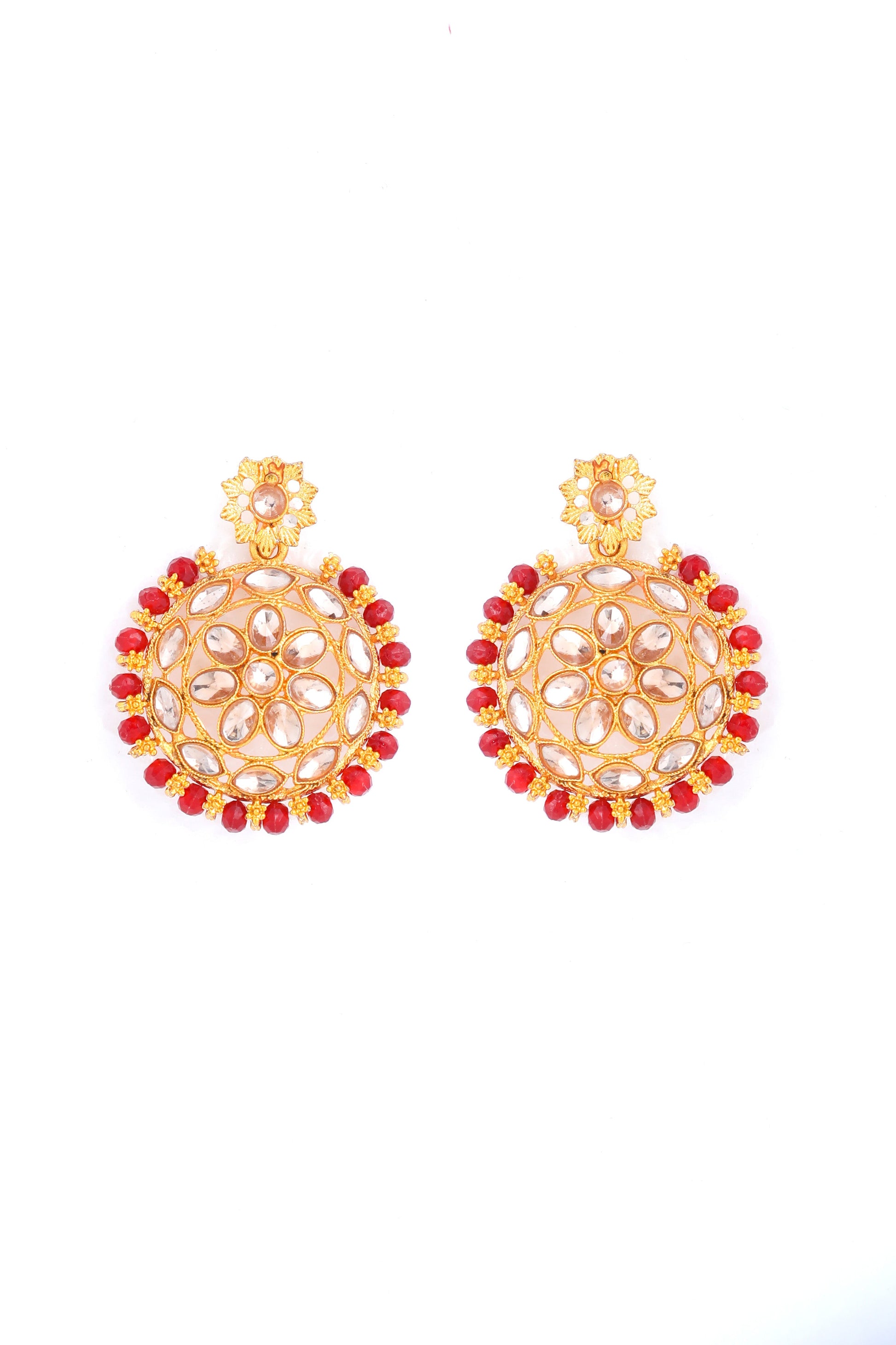 VOJ Gold Plated Red Beads Kundan Choker Jewellery Set With Mang Tikka - Grab2buy